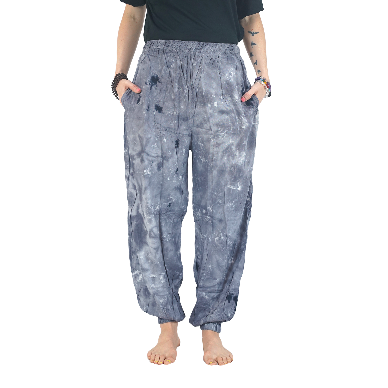 Ash Gray Tye Dye Harem Pants Rayon Straight