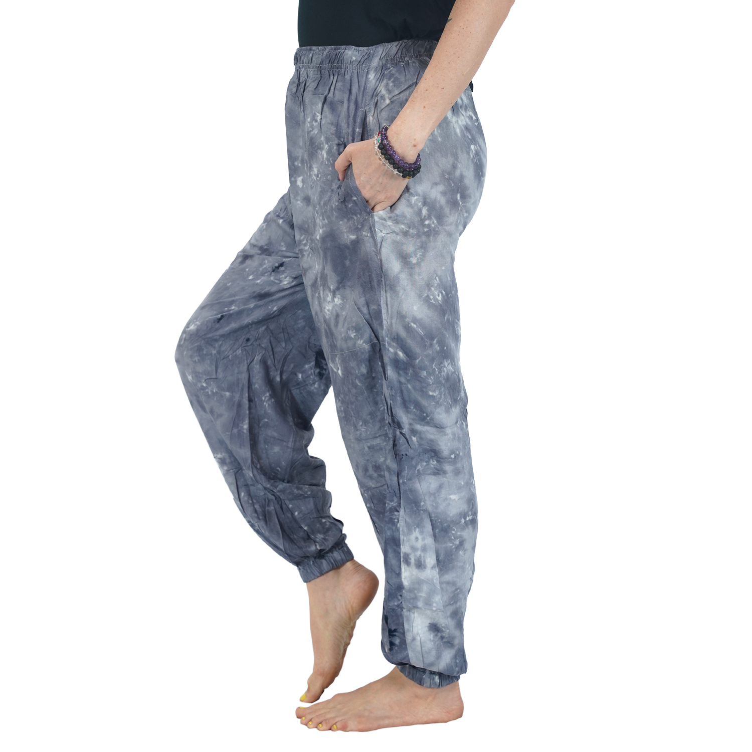 Ash Gray Tye Dye Harem Pants Rayon Straight