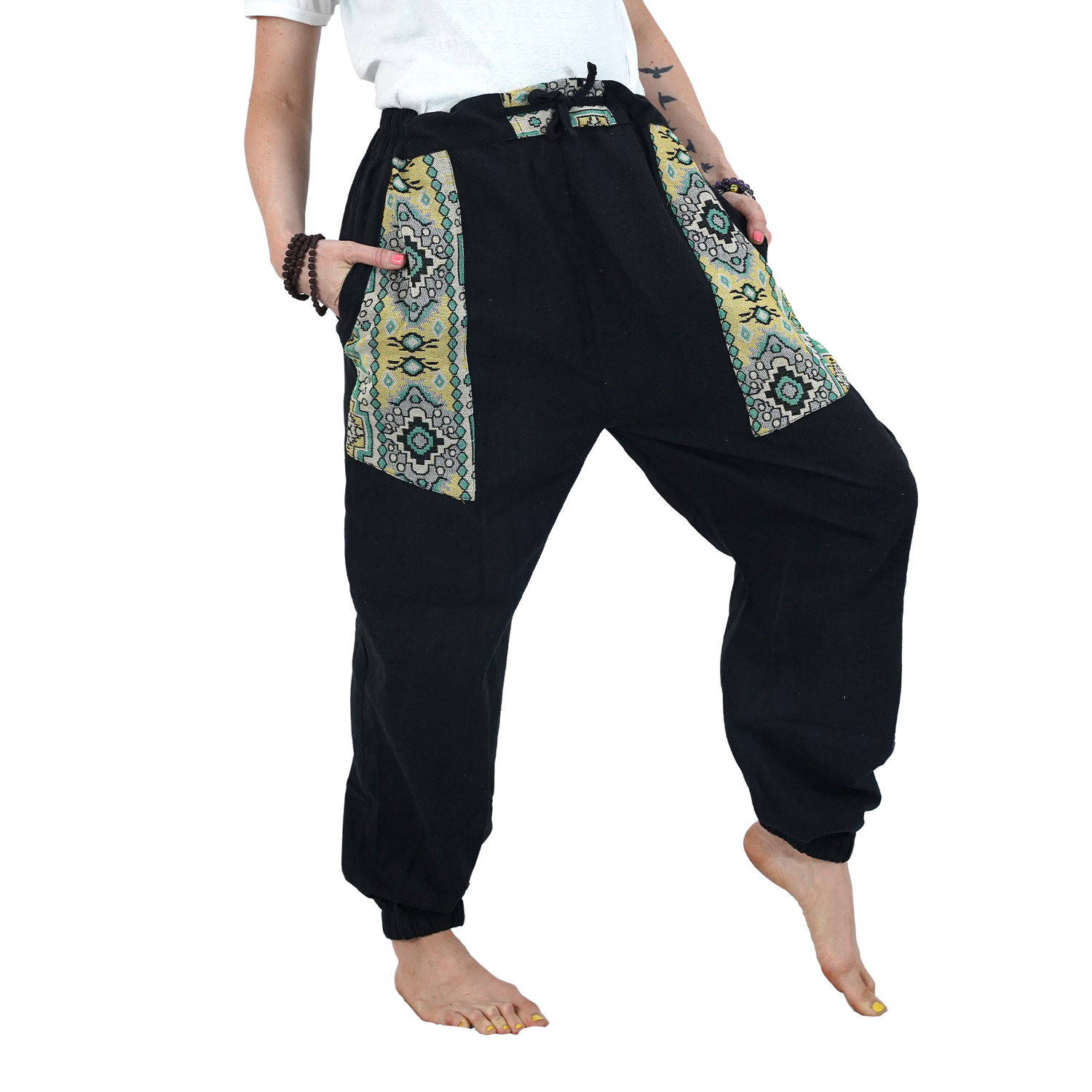Black Bohemian Hopper Elastic Back Side Pants