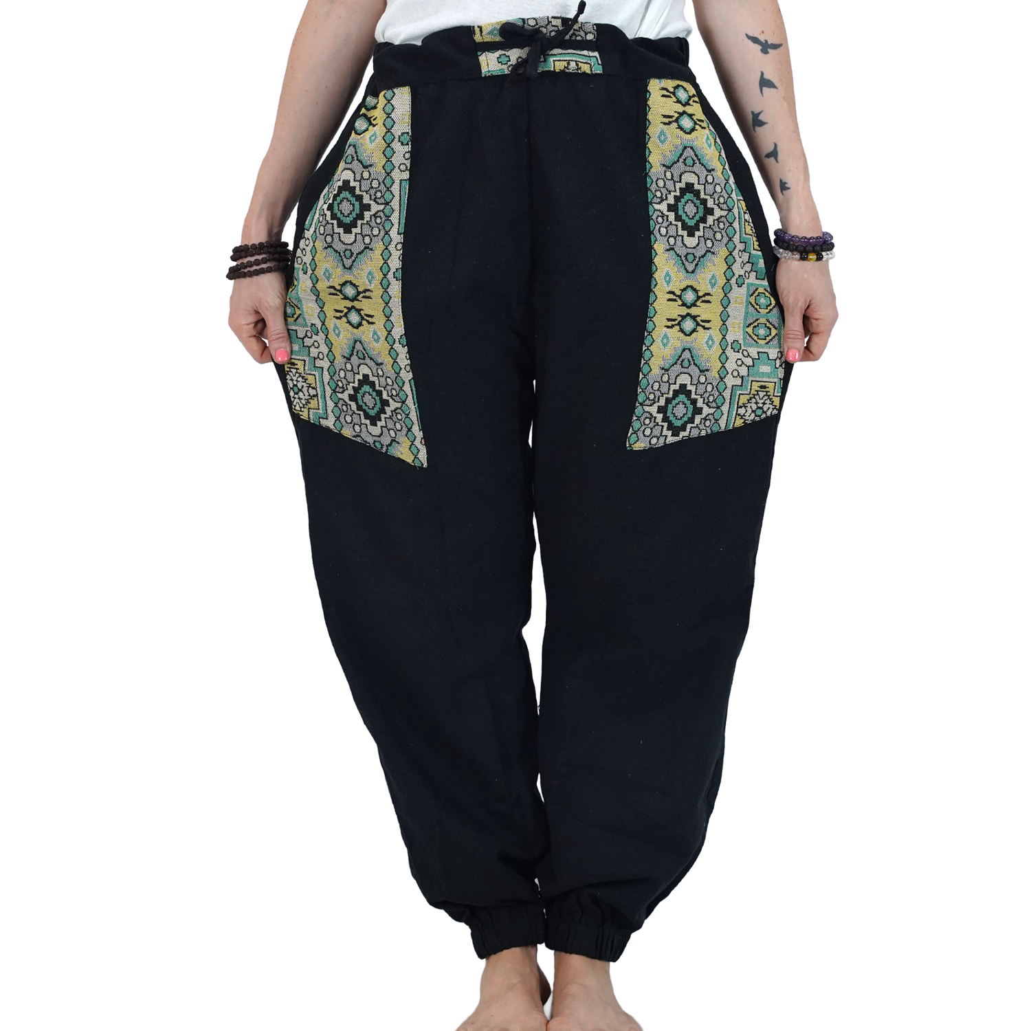 Black Bohemian Hopper Elastic Back Side Pants