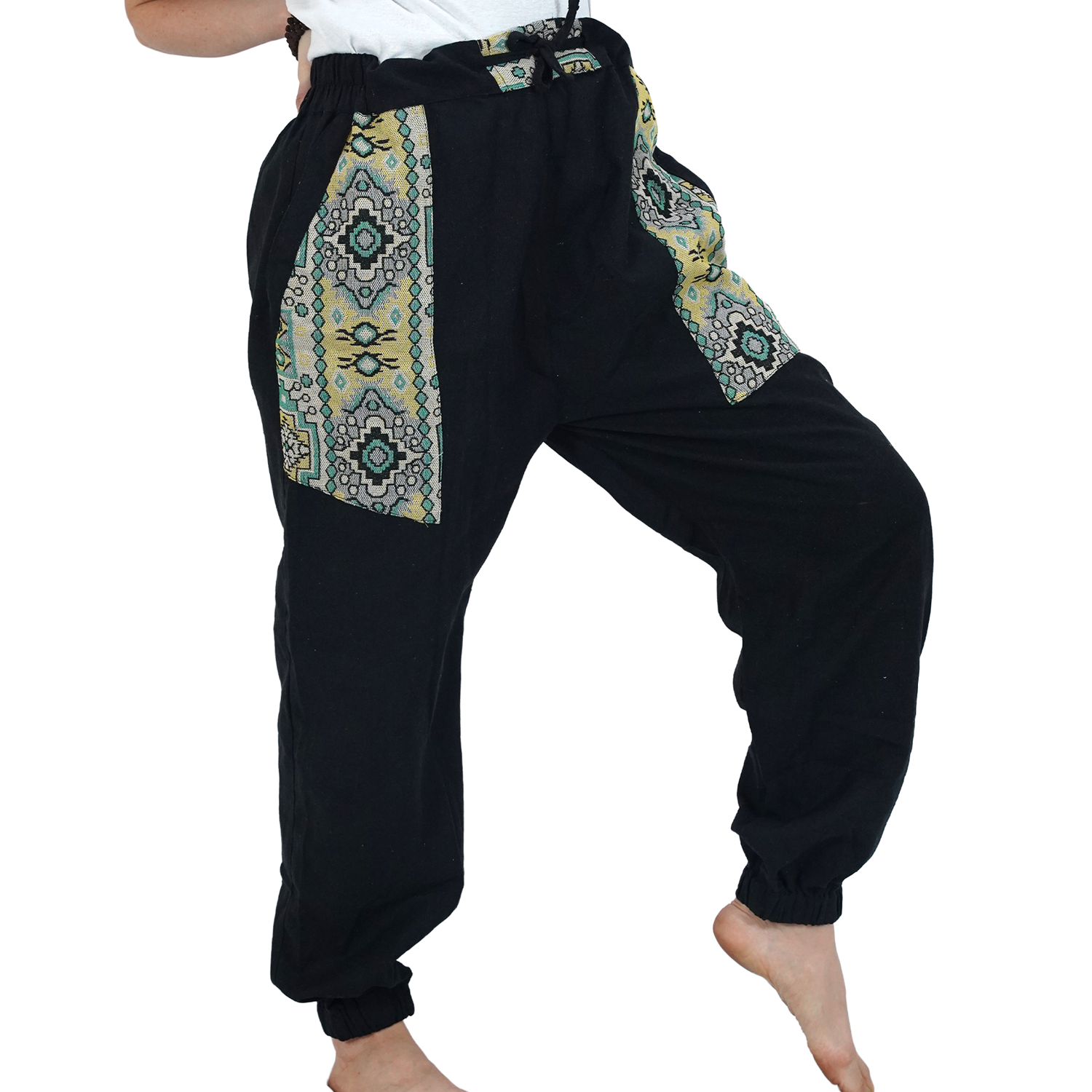 Black Bohemian Hopper Elastic Back Side Pants