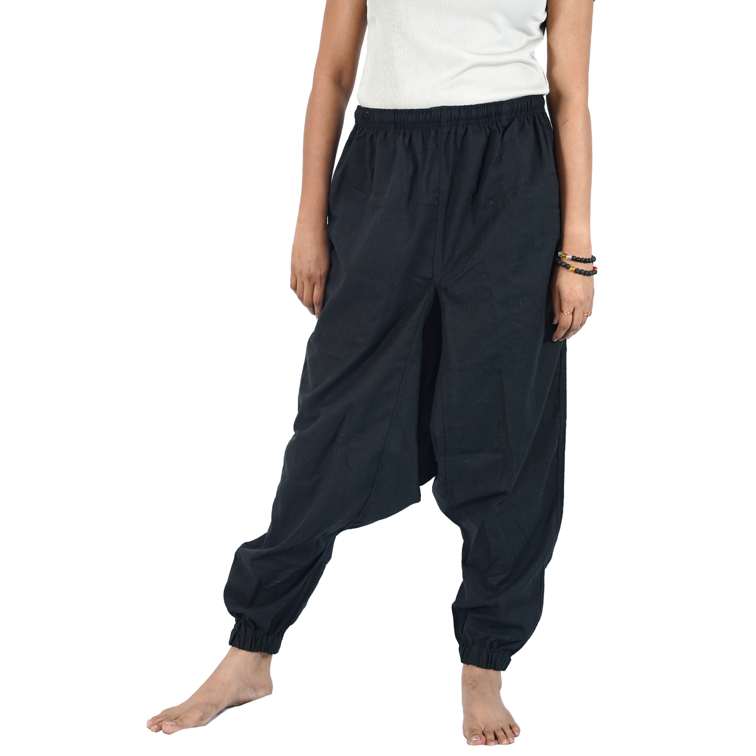 Black Eco-Friendly-Fabric- Cotton Drop Crotch Regular Harem