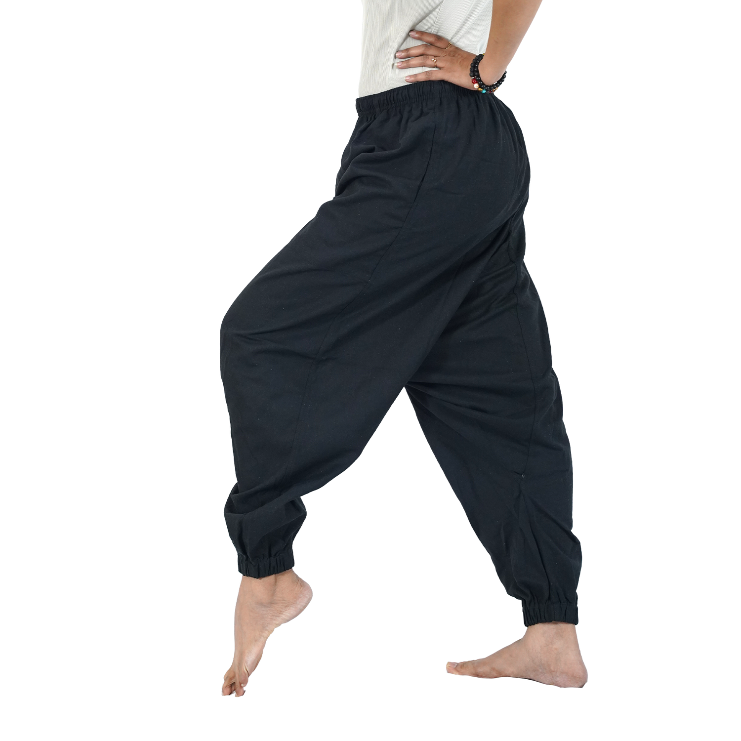 Black Eco-Friendly-Fabric- Cotton Drop Crotch Regular Harem