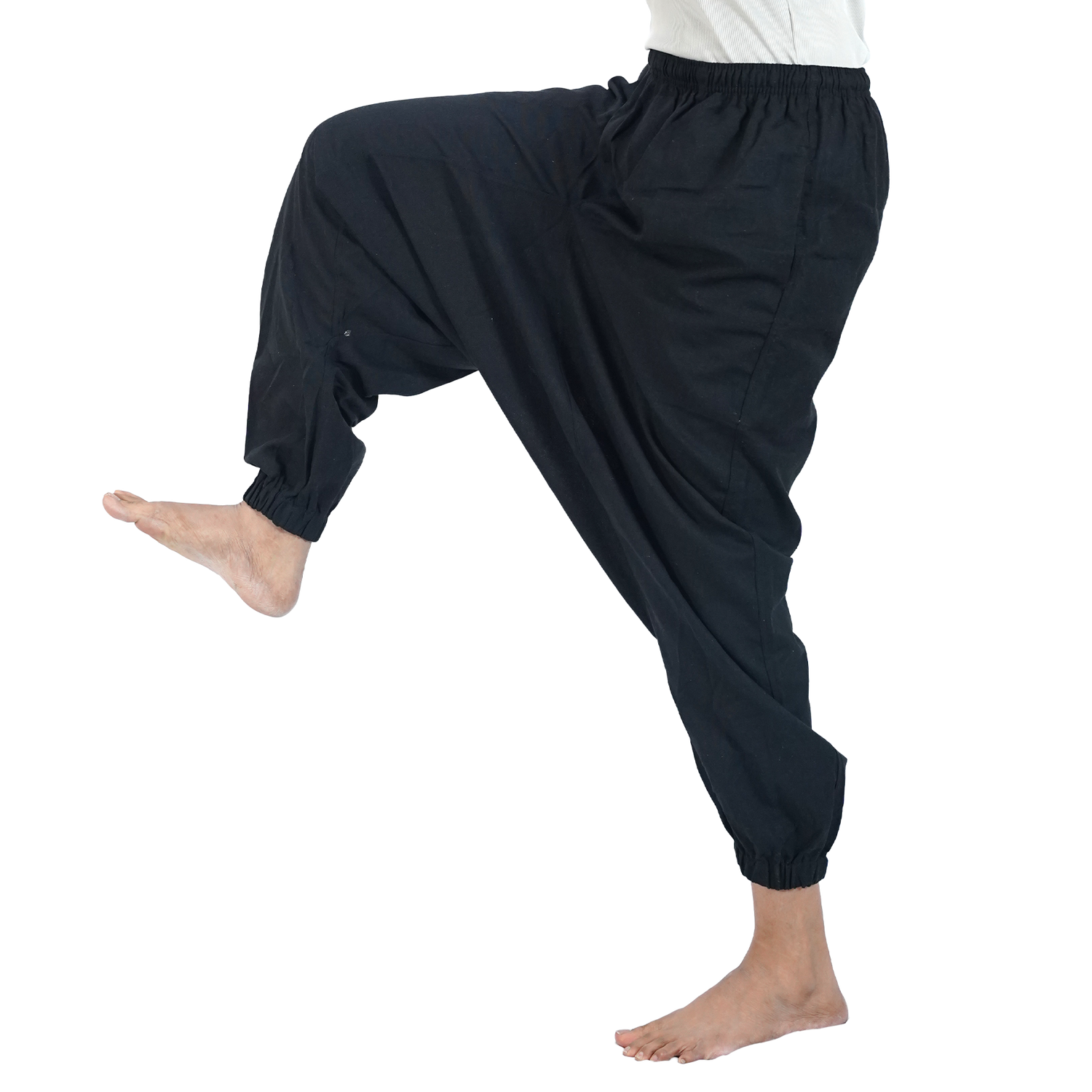 Black Eco-Friendly-Fabric- Cotton Drop Crotch Regular Harem