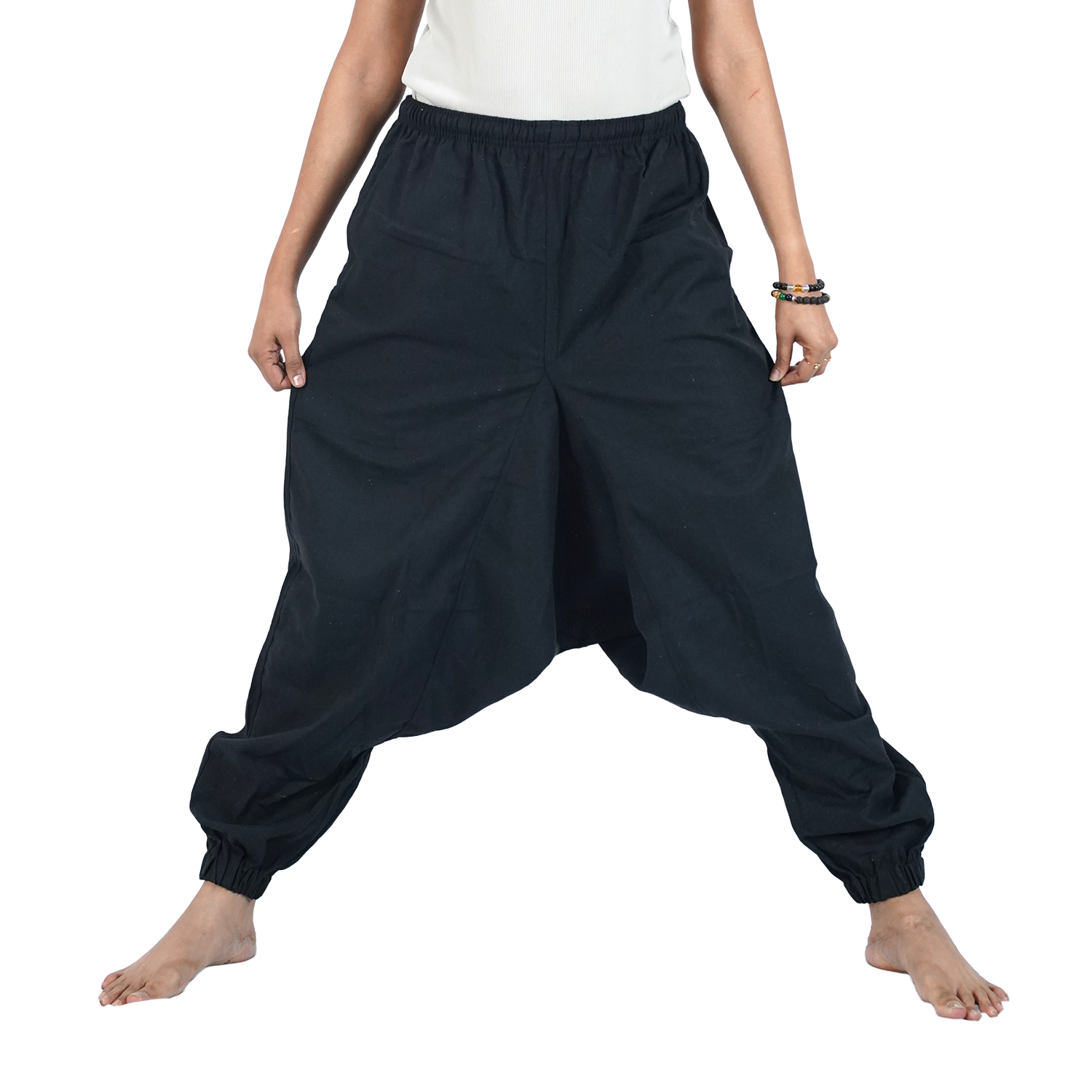 Black Eco-Friendly-Fabric- Cotton Drop Crotch Regular Harem