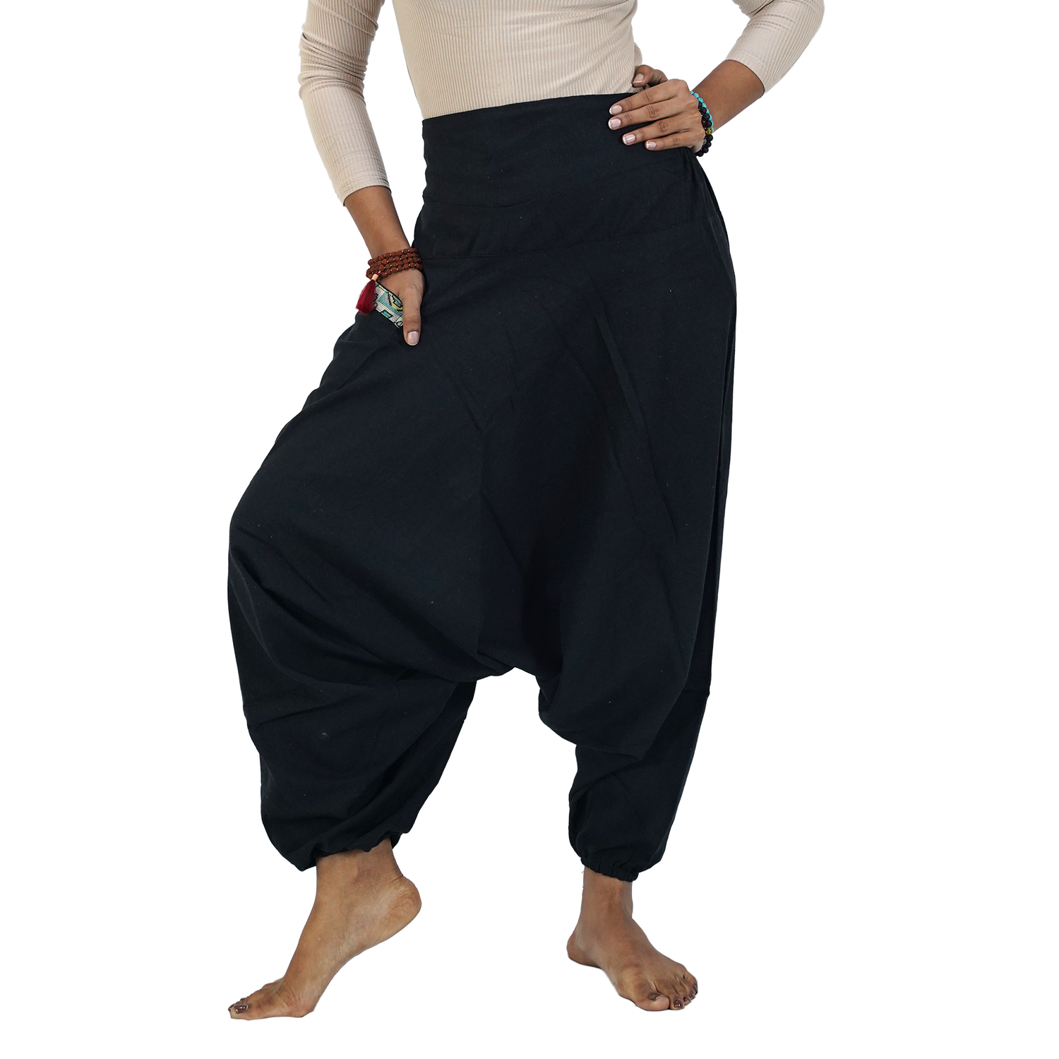 Black Aladin Harem Pants Elastic Back Side