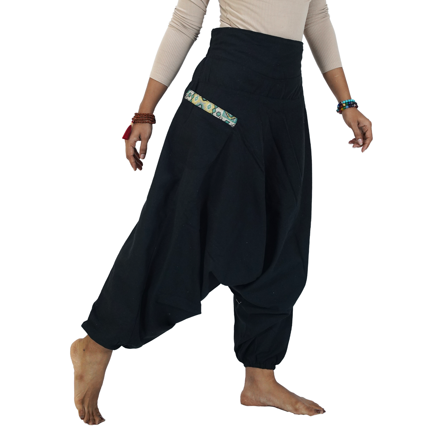 Black Aladin Harem Pants Elastic Back Side