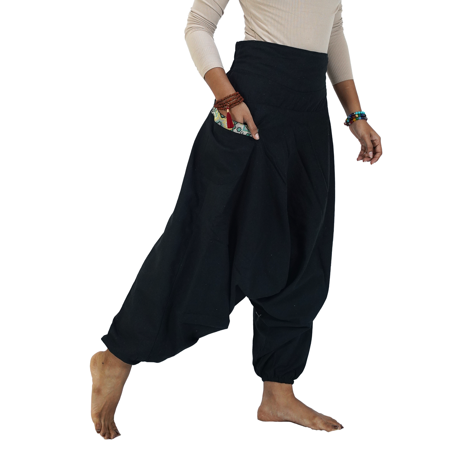 Black Aladin Harem Pants Elastic Back Side