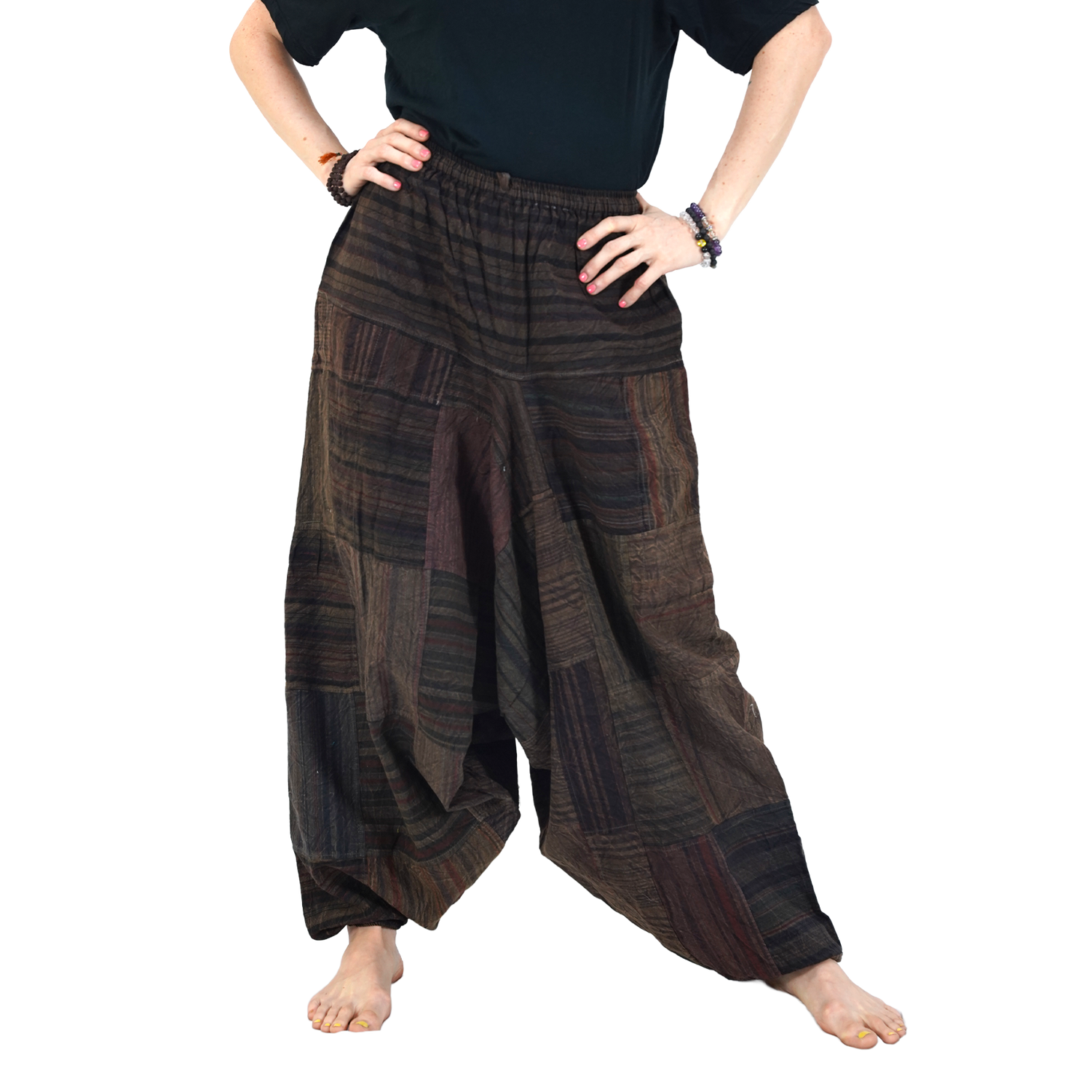 Dark Brown with Black Stripes Classic Drop Crotch Harem Premium Patch Pant