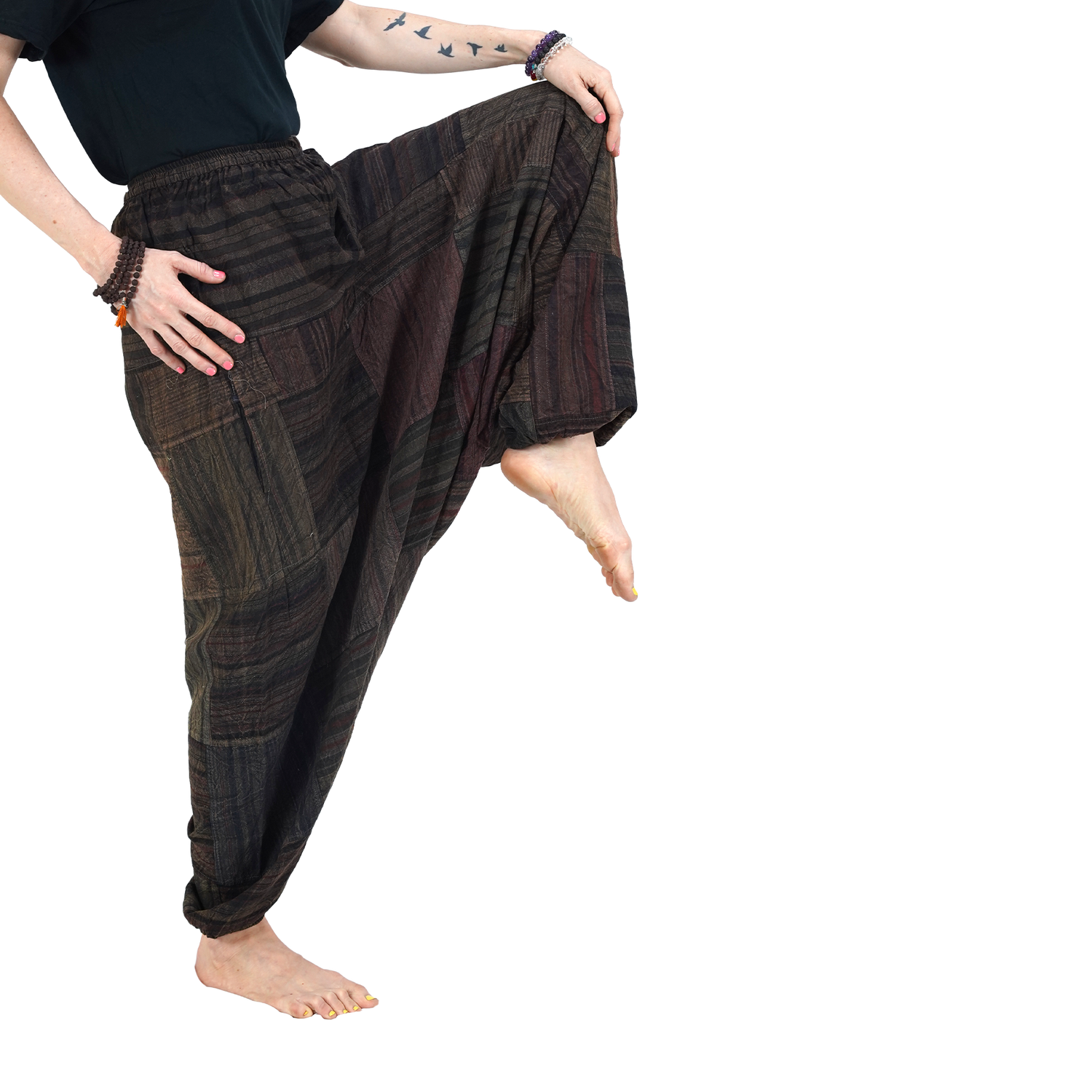 Dark Brown with Black Stripes Classic Drop Crotch Harem Premium Patch Pant
