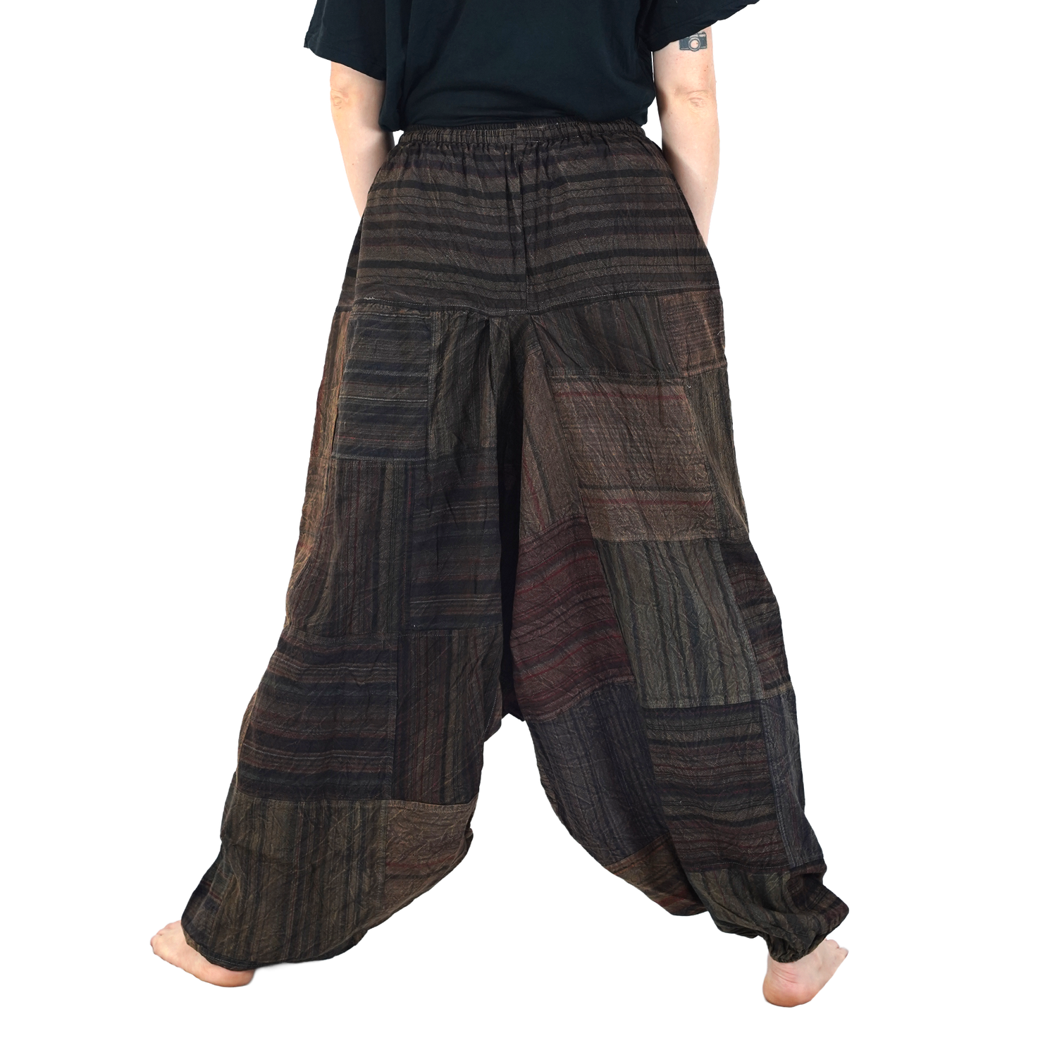 Dark Brown with Black Stripes Classic Drop Crotch Harem Premium Patch Pant