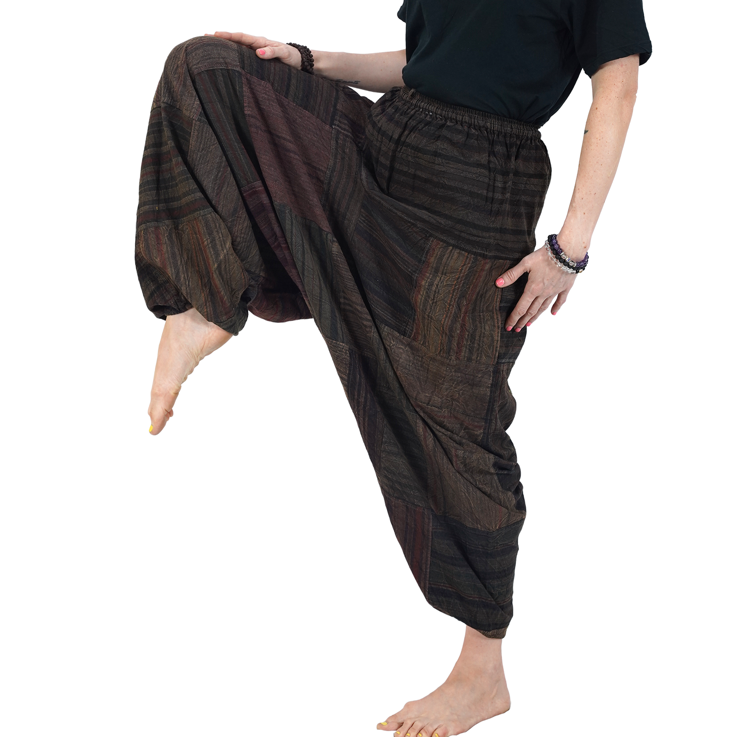 Dark Brown with Black Stripes Classic Drop Crotch Harem Premium Patch Pant