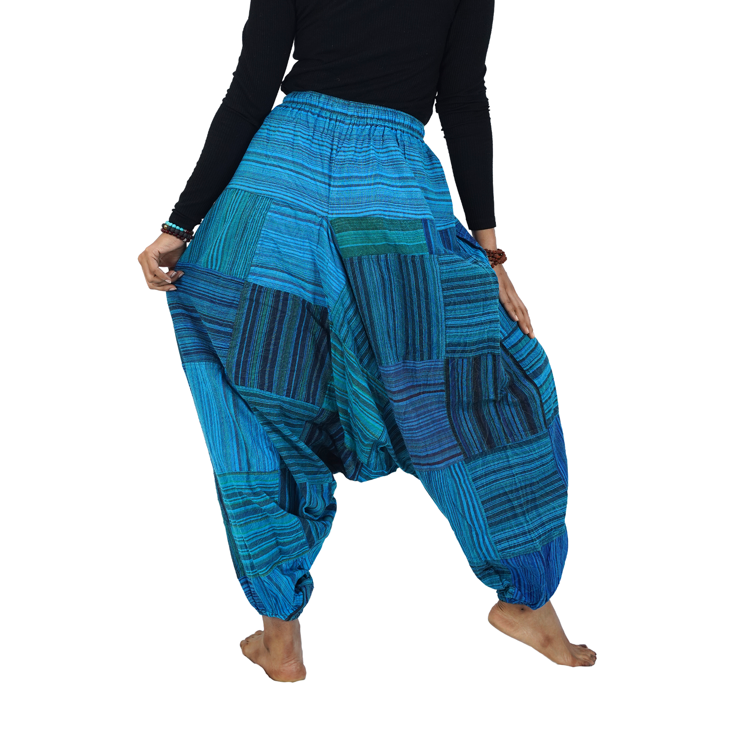 Blue with Black Stripes Classic Drop Crotch Harem Premium Patch Pant