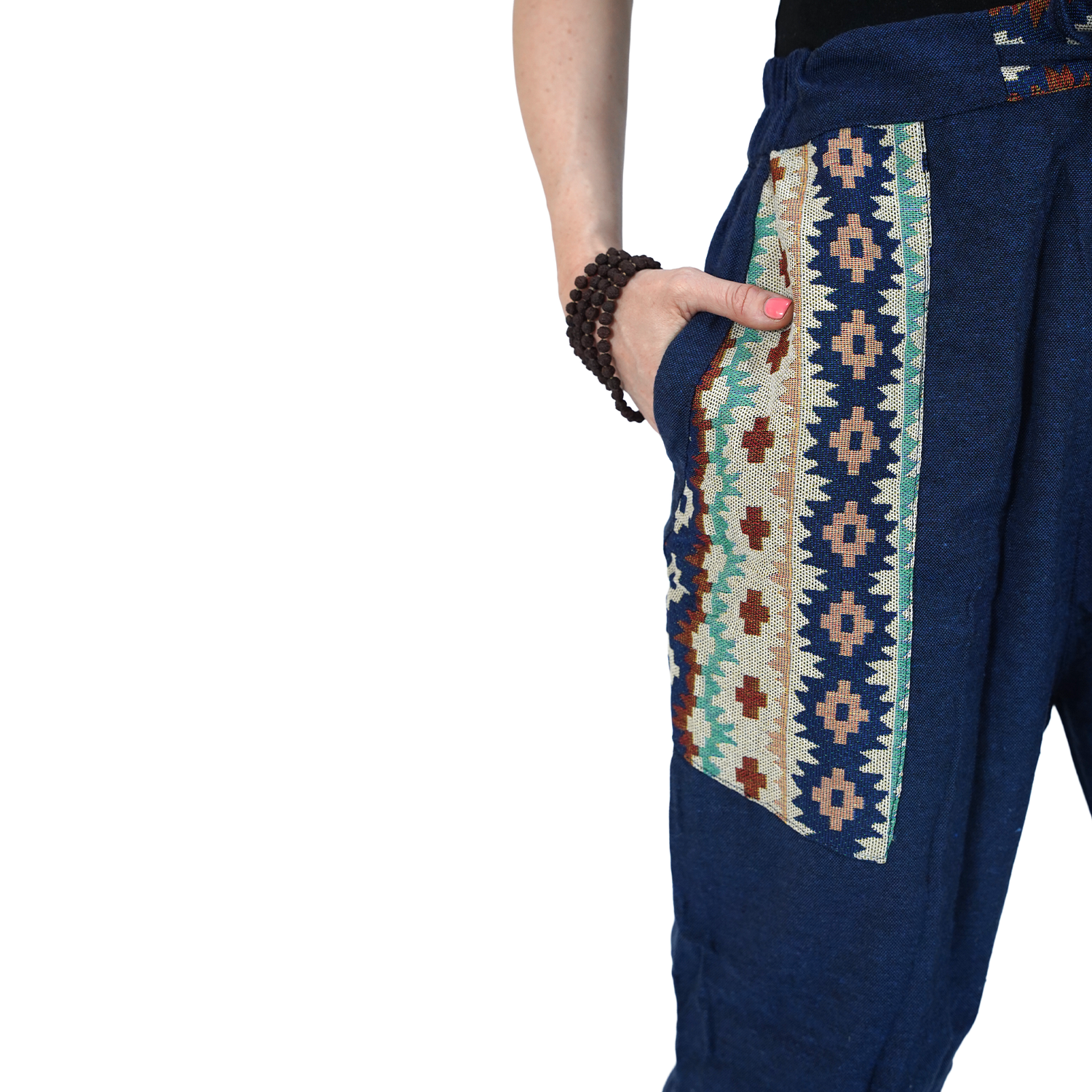 Blue Bohemian Hopper Elastic Back Side Pants