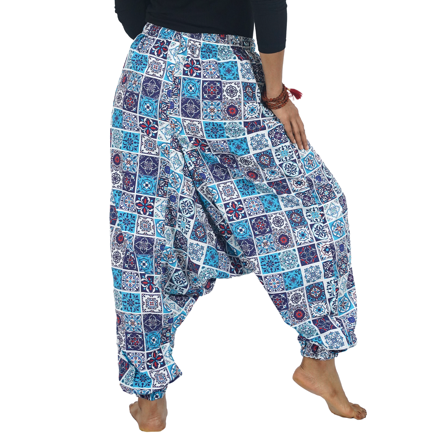 Blue Multi Square Digital Printed Drop Crotch Pants Export Quality