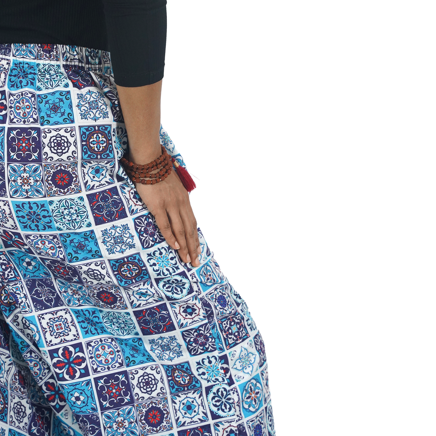 Blue Multi Square Digital Printed Drop Crotch Pants Export Quality