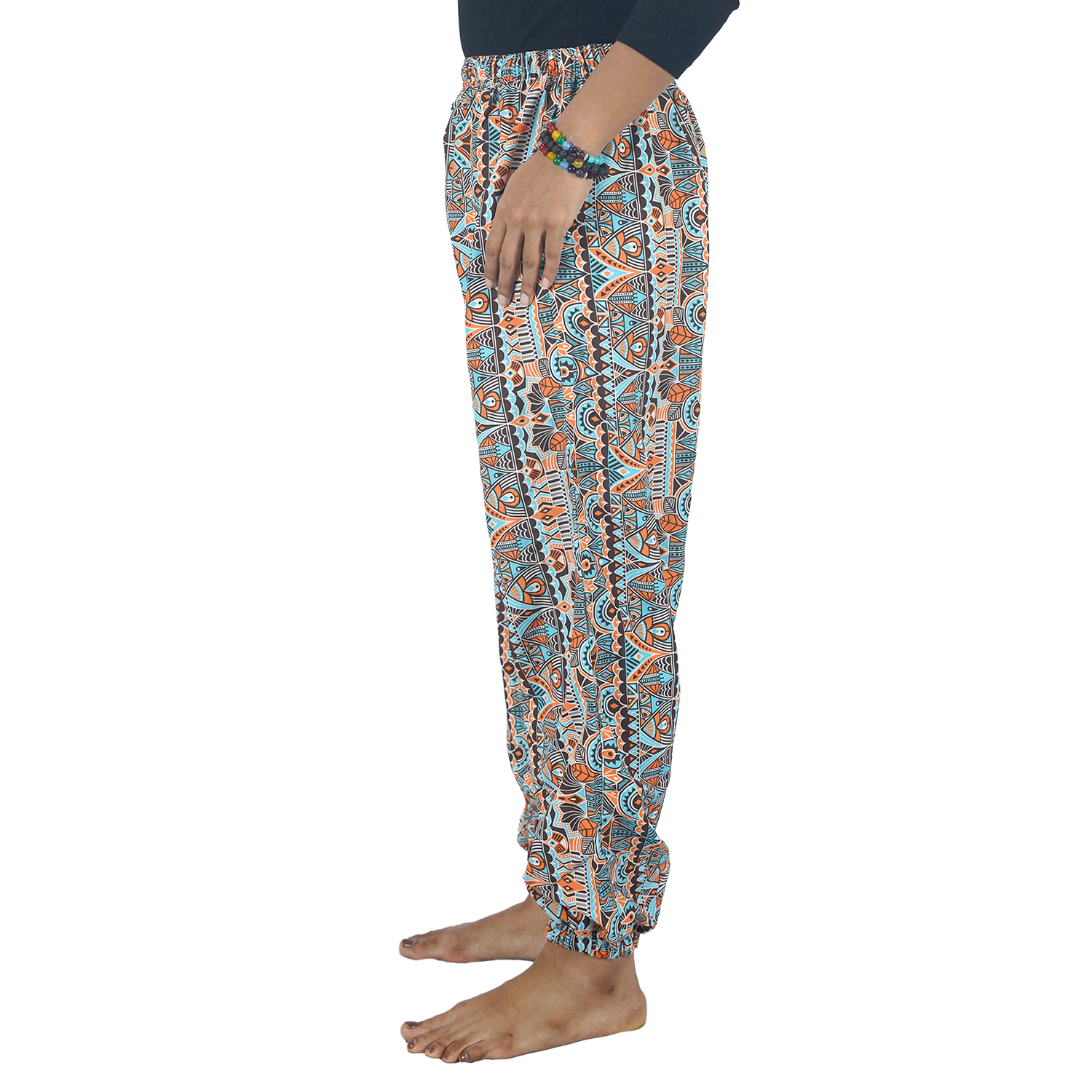 Blue Orange Mandala Digital Printed Baloon Straight Pant