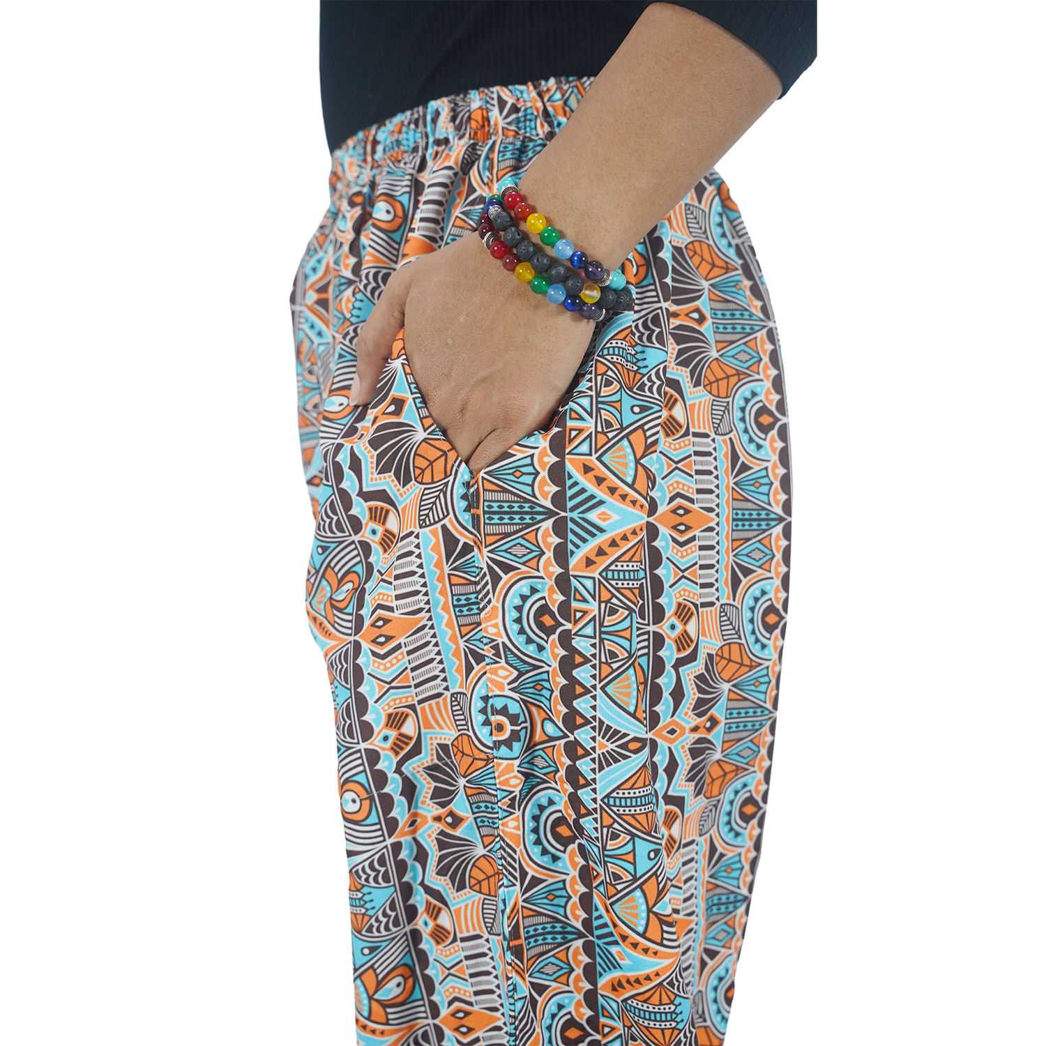 Blue Orange Mandala Digital Printed Baloon Straight Pant