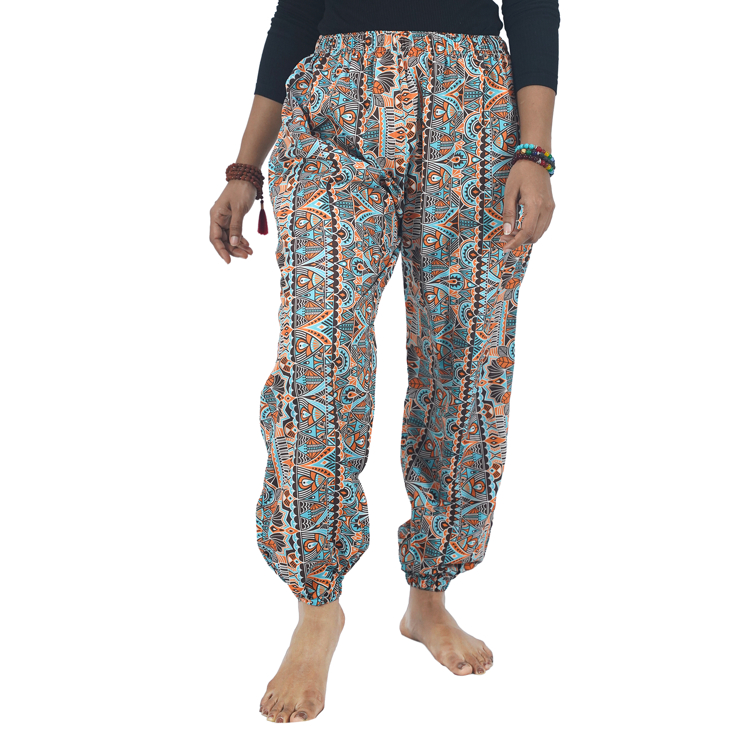 Blue Orange Mandala Digital Printed Baloon Straight Pant