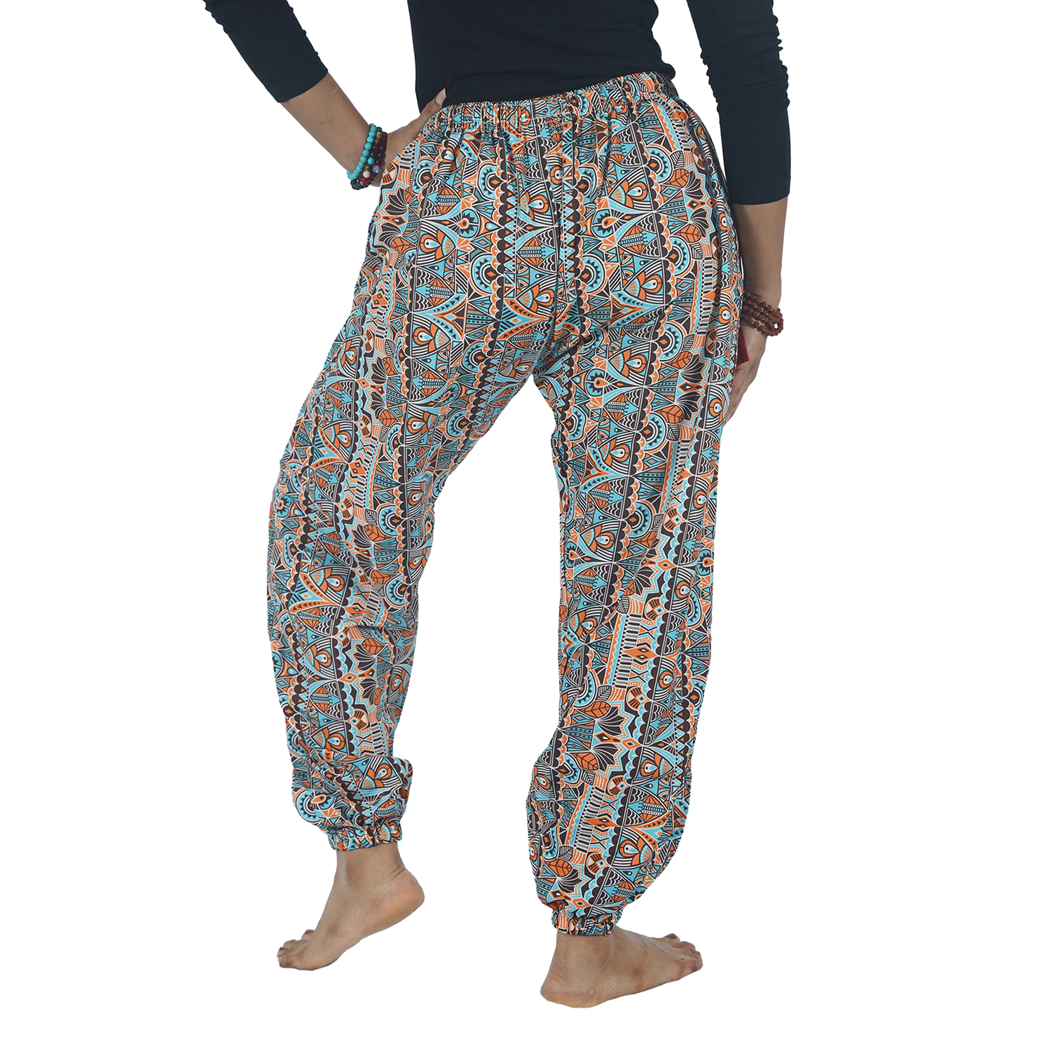 Blue Orange Mandala Digital Printed Baloon Straight Pant