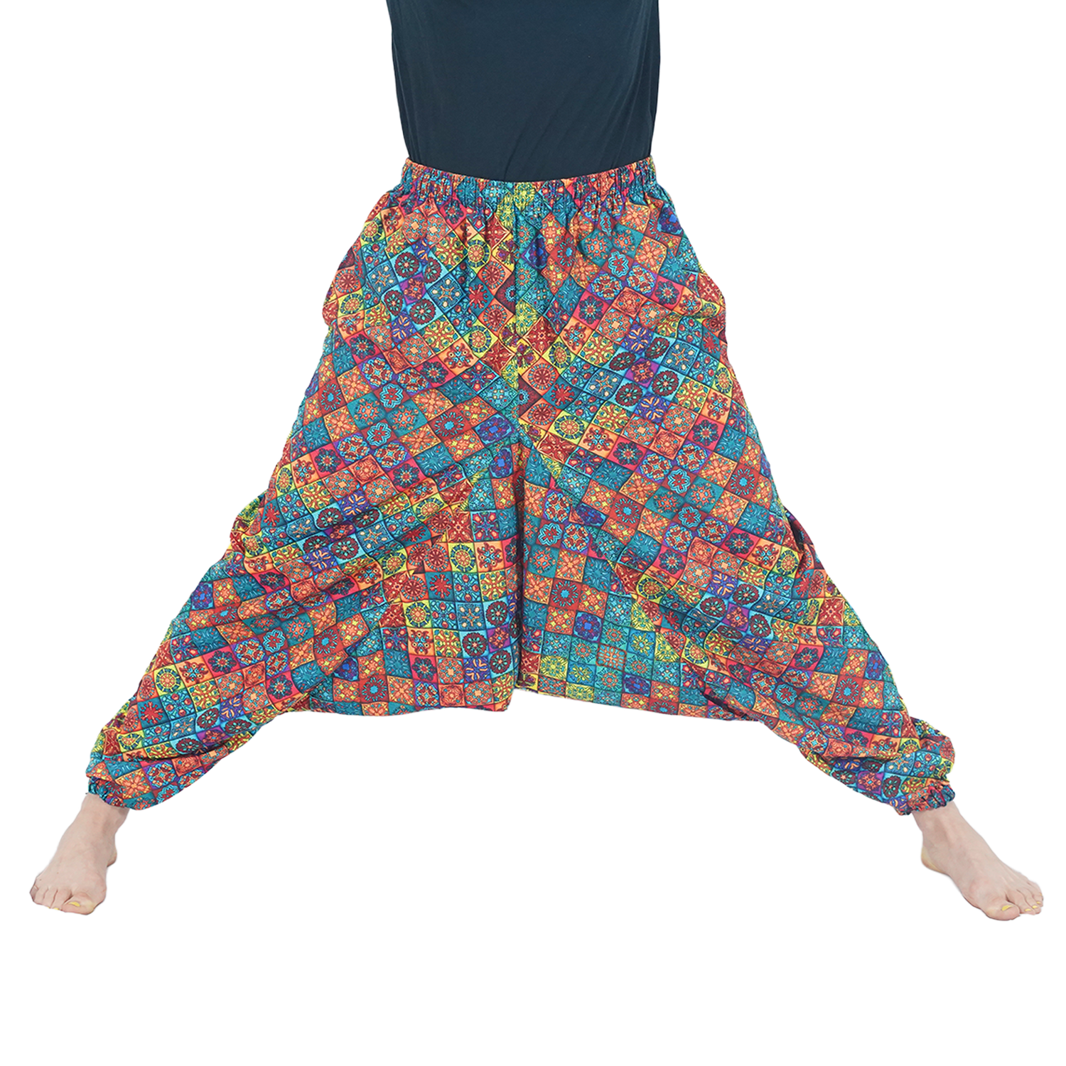 Red Blue Multi Square Digital Printed Drop Crotch Pants Export Quality