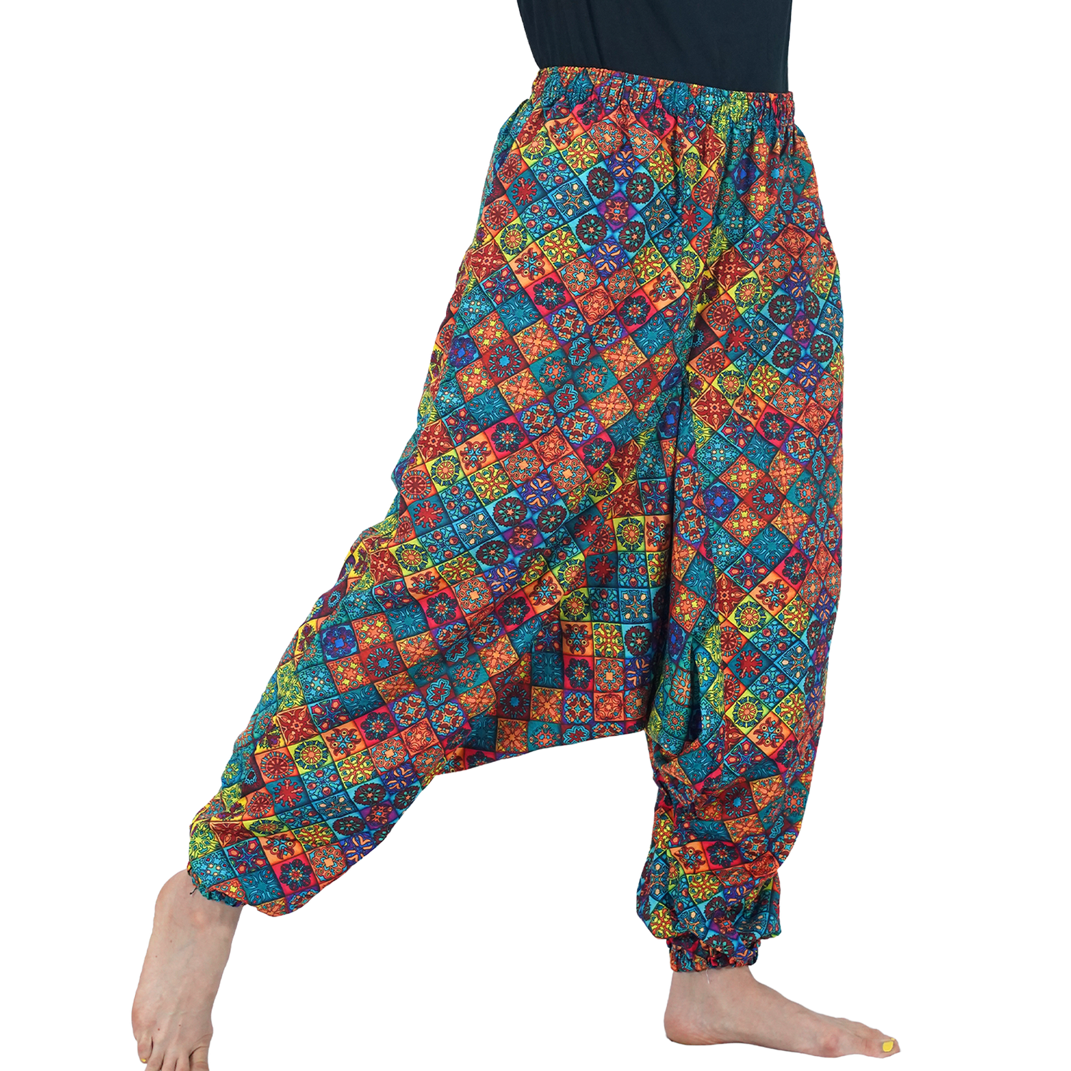 Red Blue Multi Square Digital Printed Drop Crotch Pants Export Quality