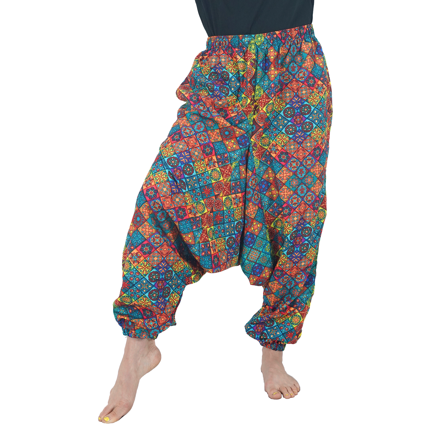 Red Blue Multi Square Digital Printed Drop Crotch Pants Export Quality