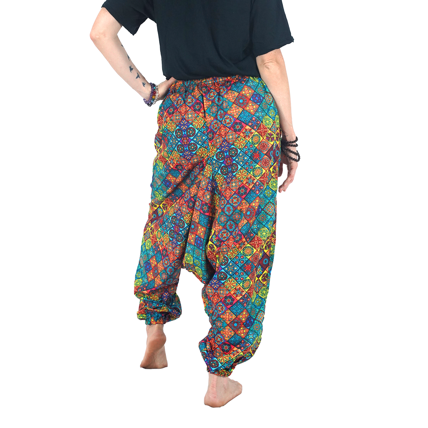 Red Blue Multi Square Digital Printed Drop Crotch Pants Export Quality