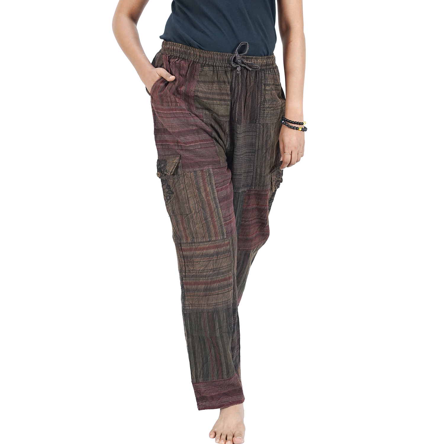 Greenish Black Premium Patchwork Pyjama Without Ankle Elastic