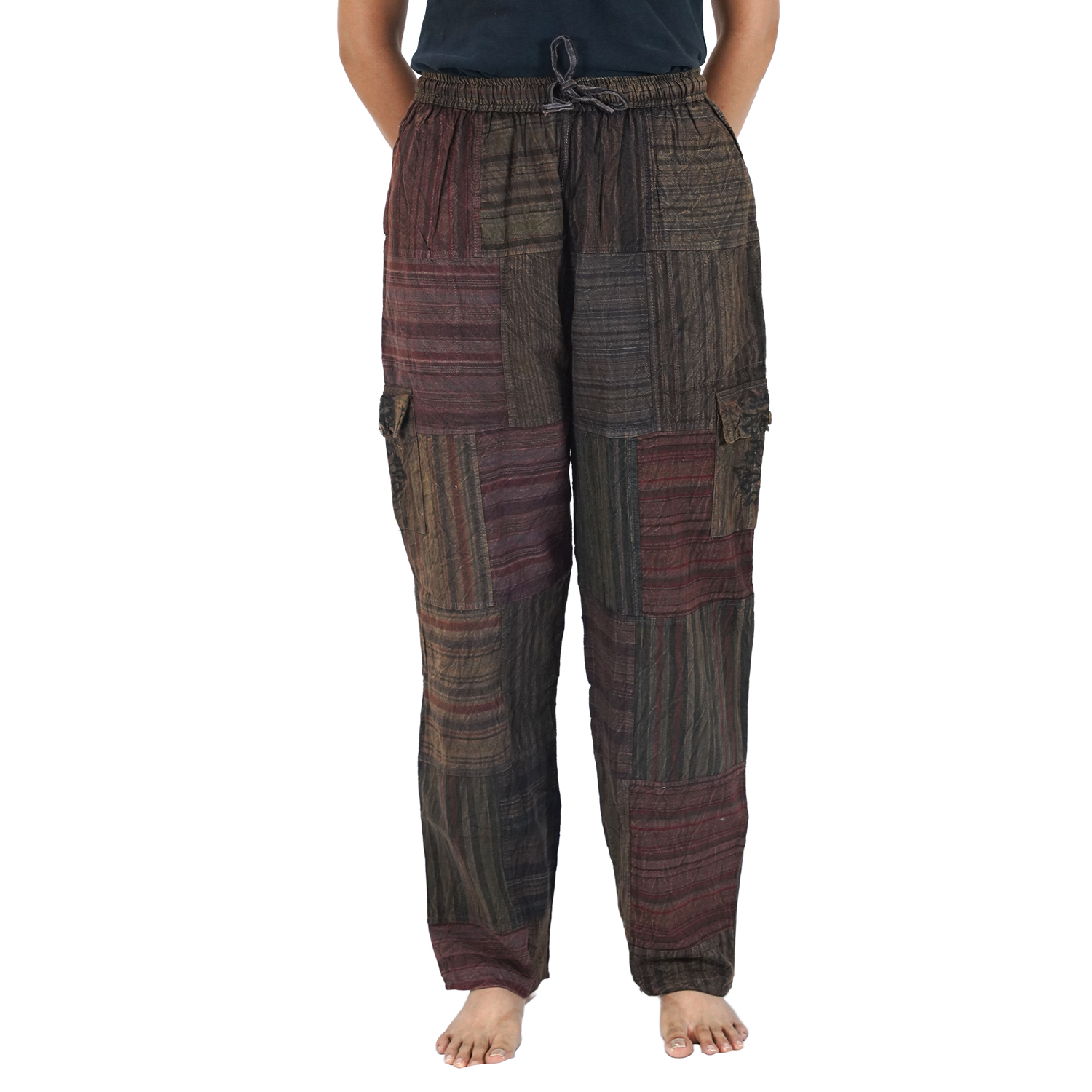 Greenish Black Premium Patchwork Pyjama Without Ankle Elastic