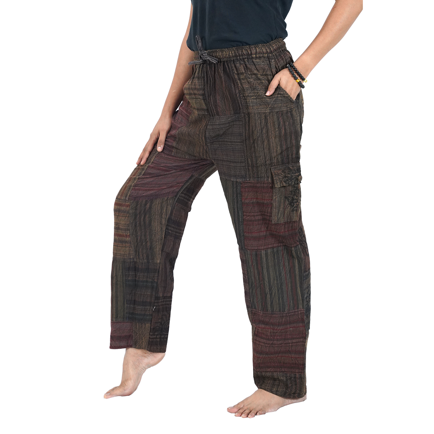 Greenish Black Premium Patchwork Pyjama Without Ankle Elastic