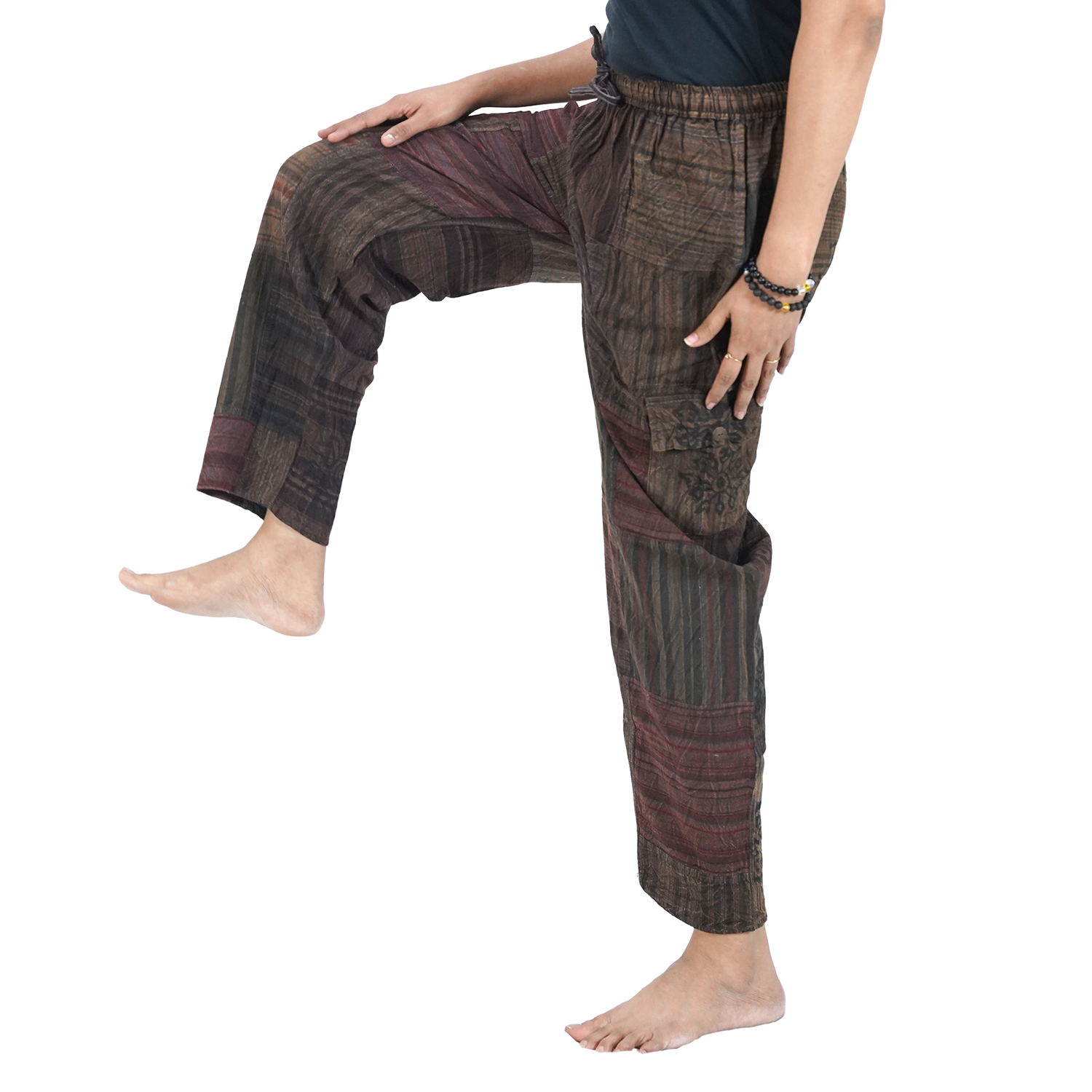 Greenish Black Premium Patchwork Pyjama Without Ankle Elastic