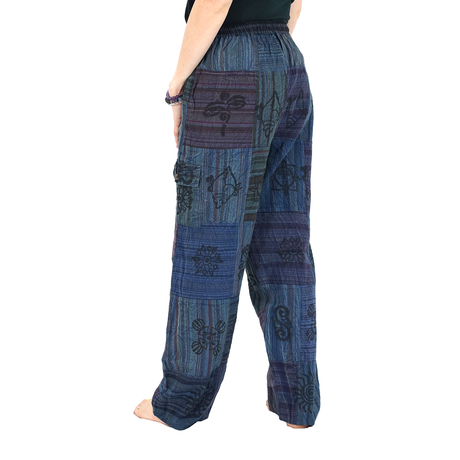 Bluish Black Premium Patchwork Pyjama Without Ankle Elastic