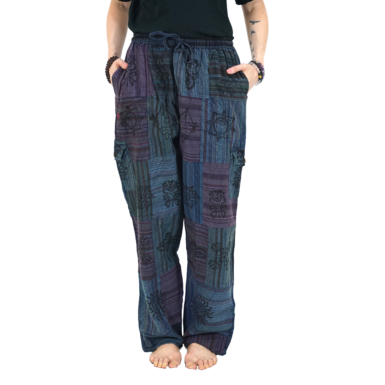 Bluish Black Premium Patchwork Pyjama Without Ankle Elastic