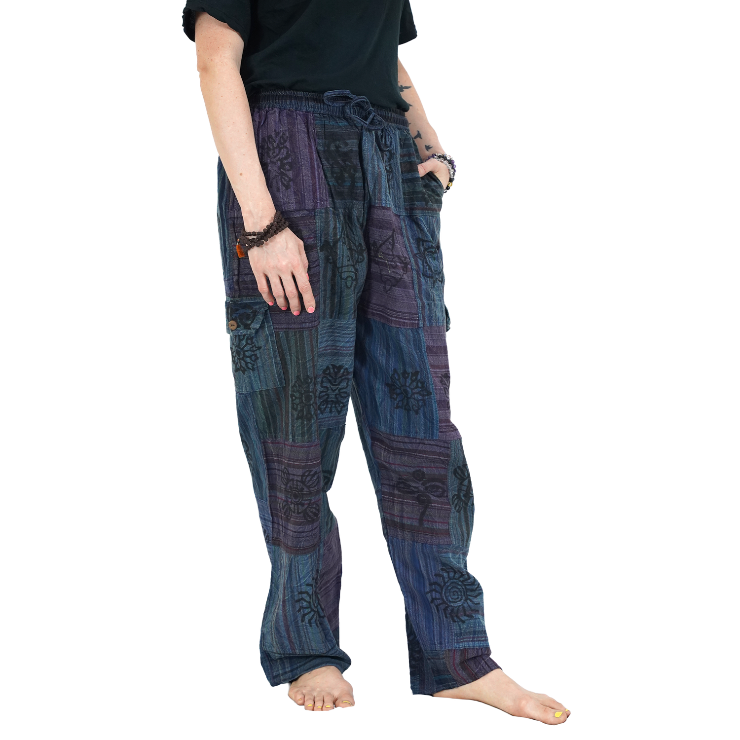 Bluish Black Premium Patchwork Pyjama Without Ankle Elastic