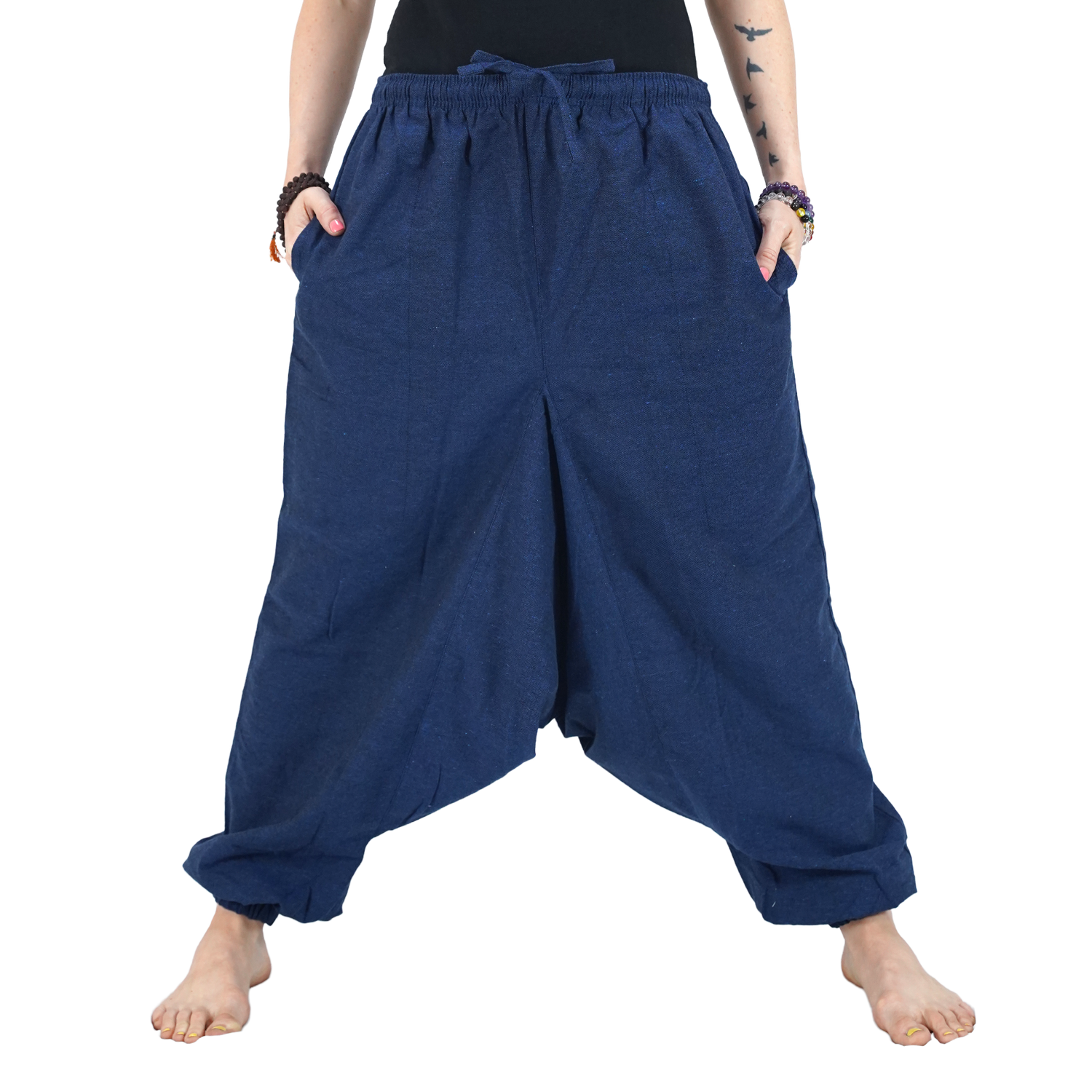 Blue Eco-Friendly-Fabric Cotton Drop Crotch Regular Harem