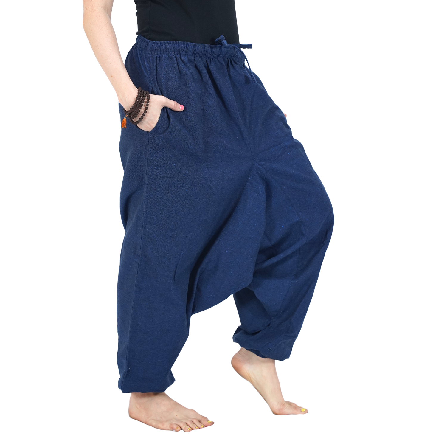 Blue Eco-Friendly-Fabric Cotton Drop Crotch Regular Harem
