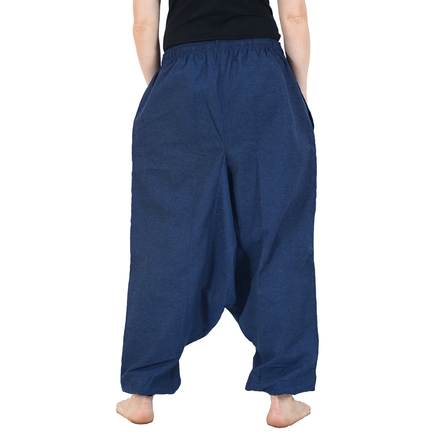 Blue Eco-Friendly-Fabric Cotton Drop Crotch Regular Harem