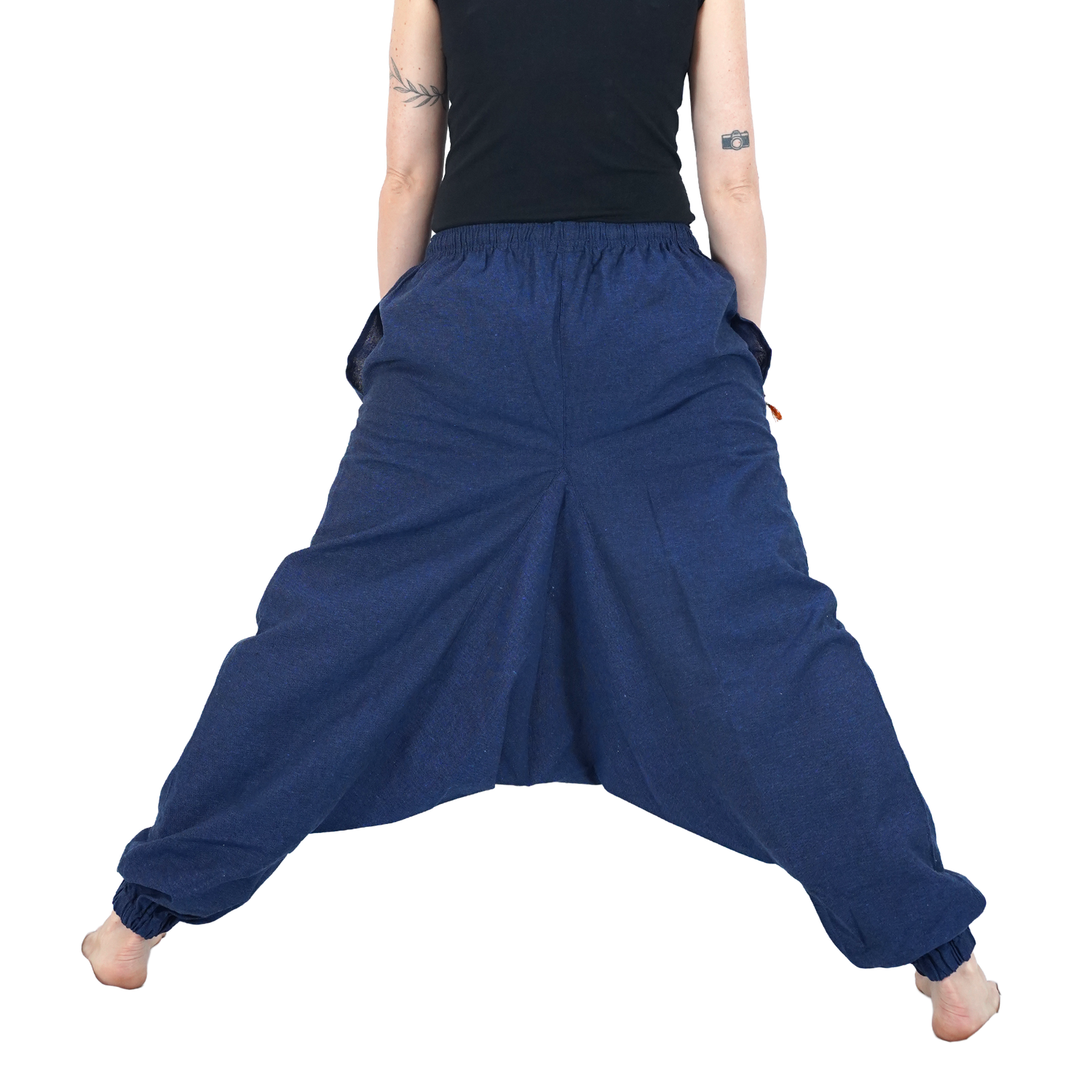 Blue Eco-Friendly-Fabric Cotton Drop Crotch Regular Harem