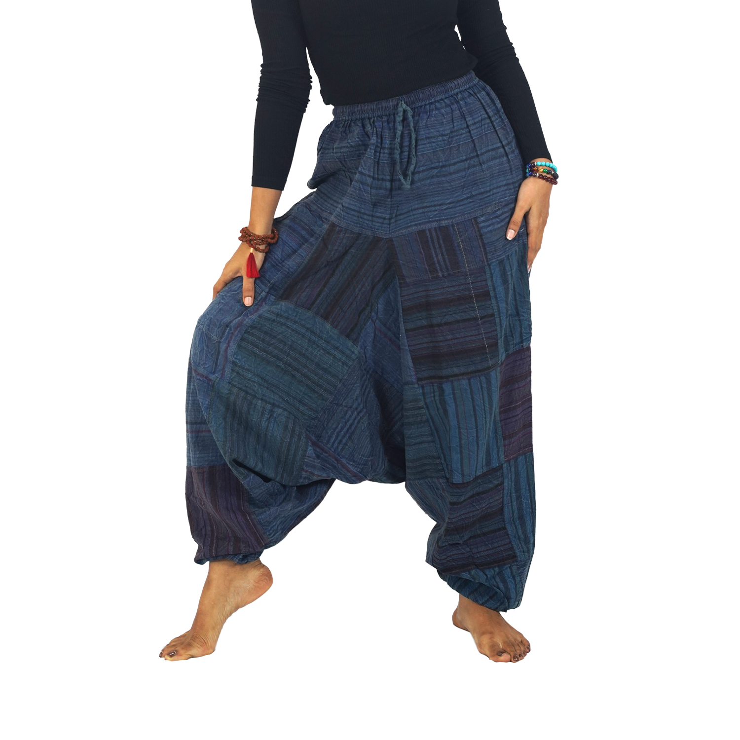 Dark Blue with Black stripes Classic Drop Crotch Harem Premium Patch Pant
