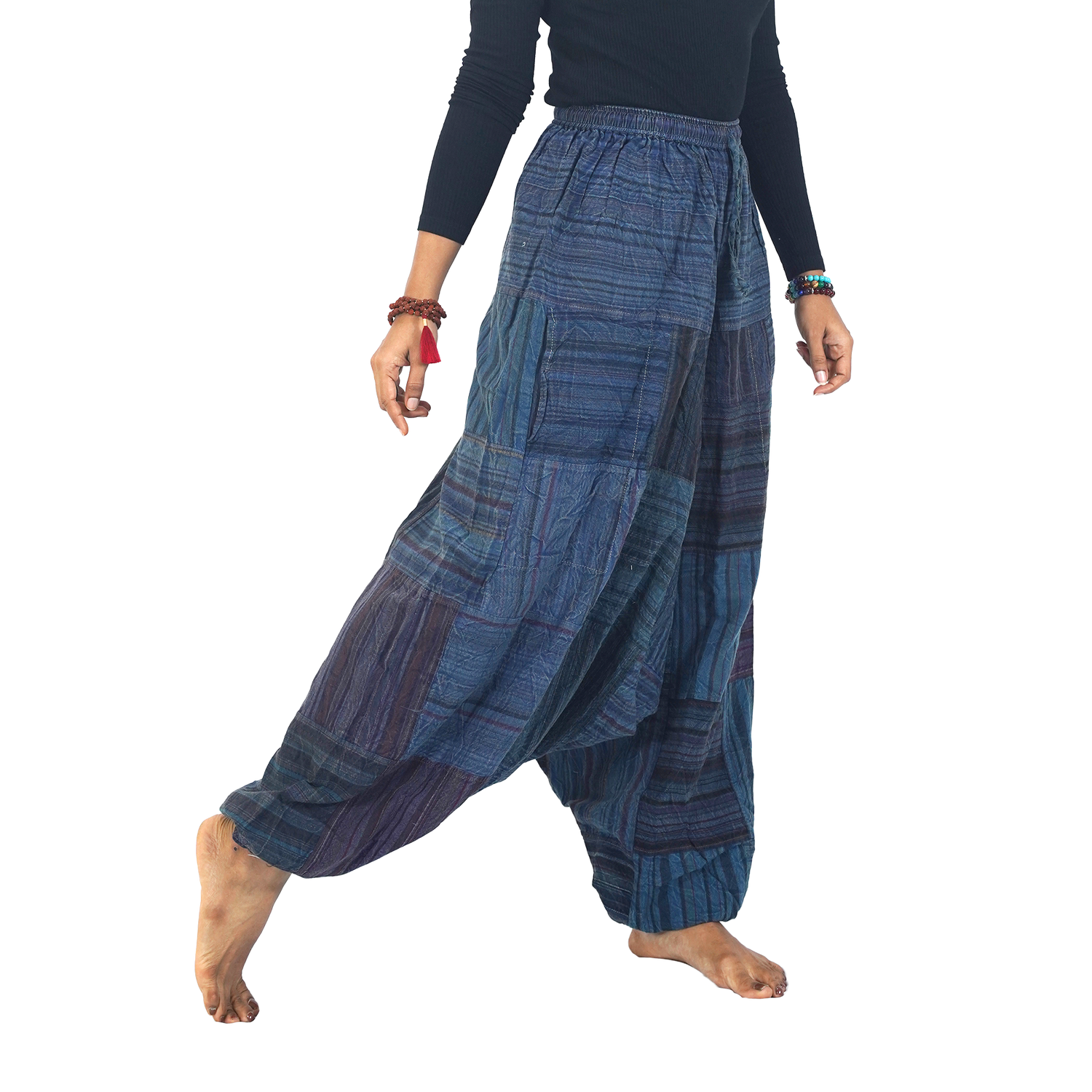 Dark Blue with Black stripes Classic Drop Crotch Harem Premium Patch Pant