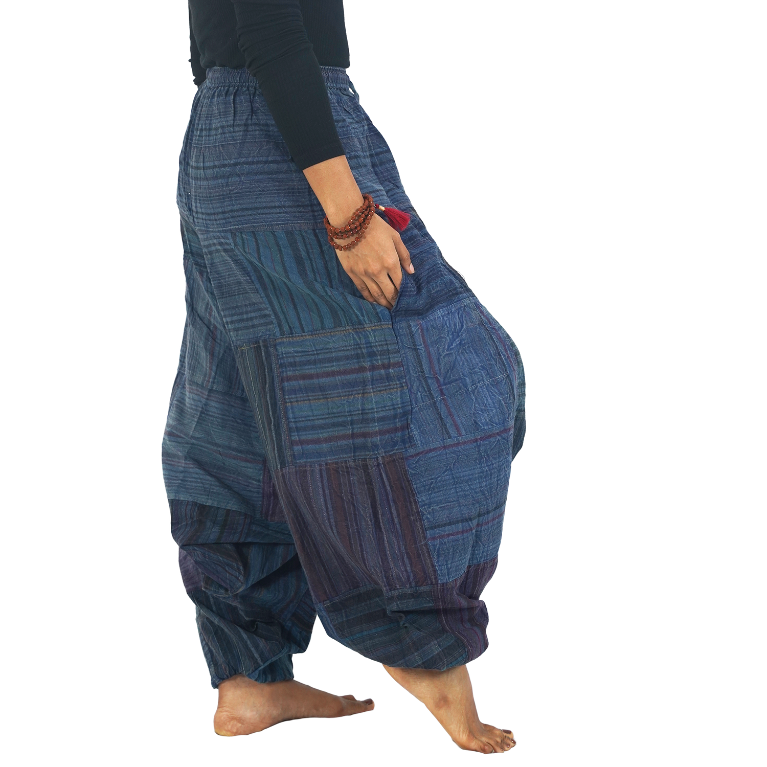Dark Blue with Black stripes Classic Drop Crotch Harem Premium Patch Pant