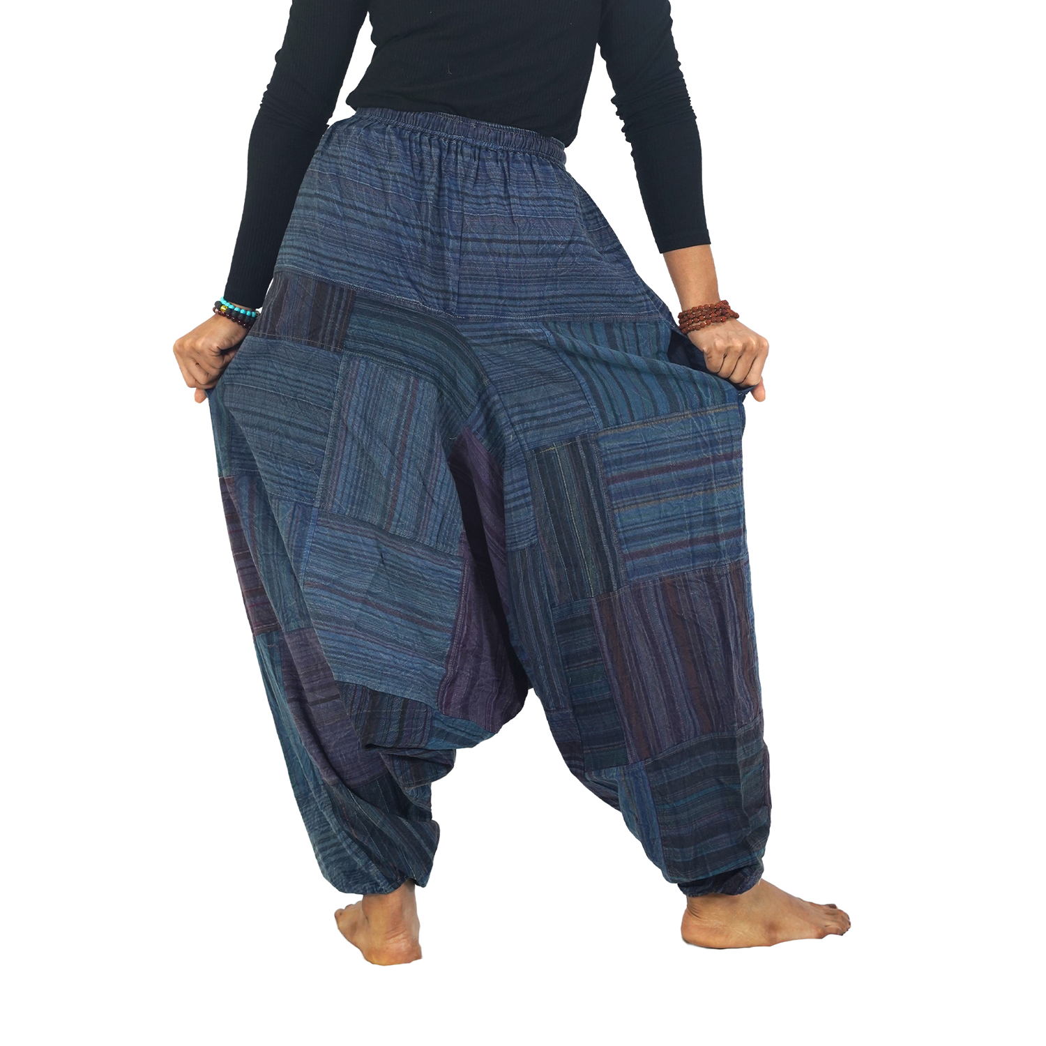 Dark Blue with Black stripes Classic Drop Crotch Harem Premium Patch Pant