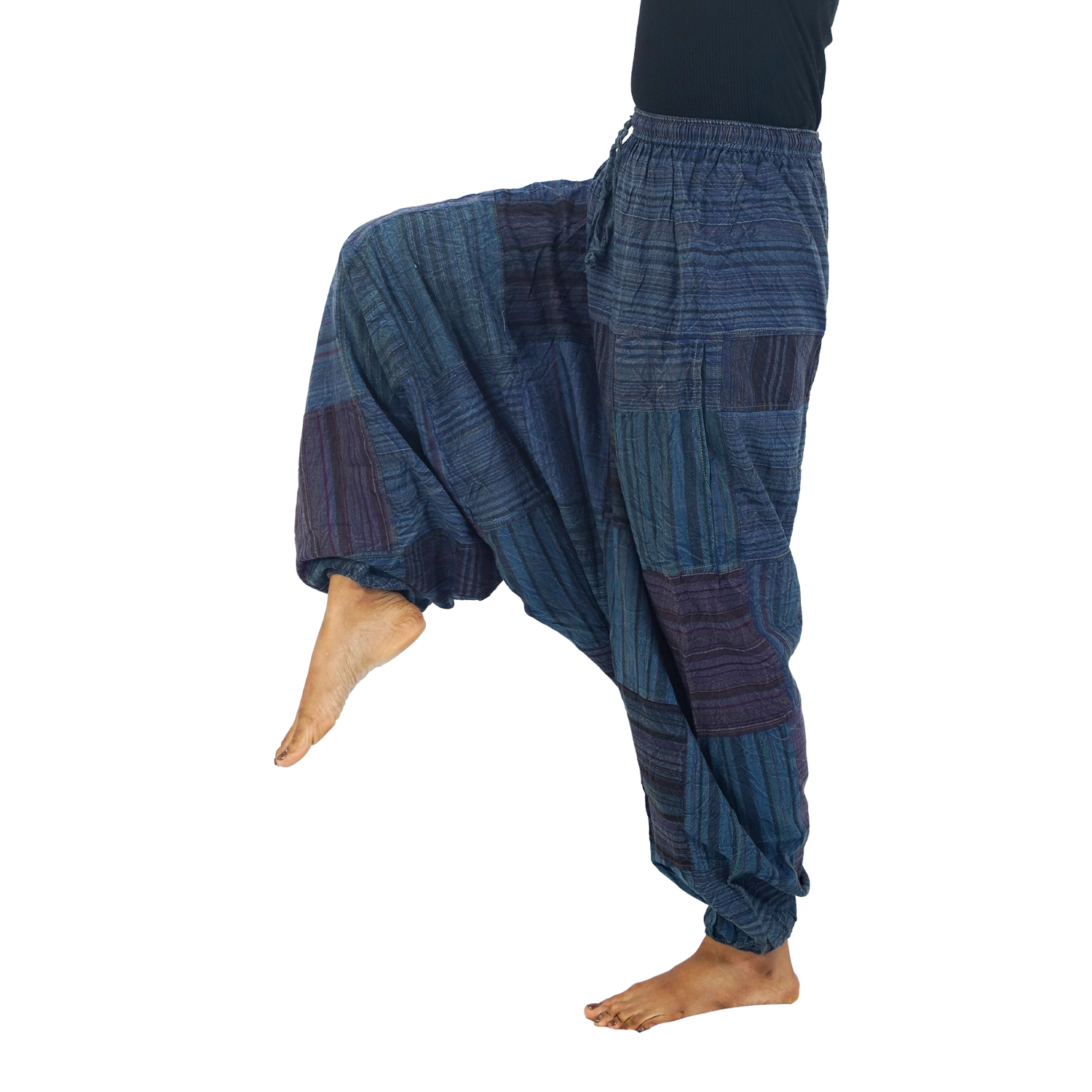Dark Blue with Black stripes Classic Drop Crotch Harem Premium Patch Pant