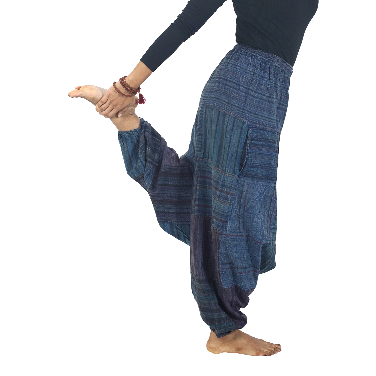 Dark Blue with Black stripes Classic Drop Crotch Harem Premium Patch Pant