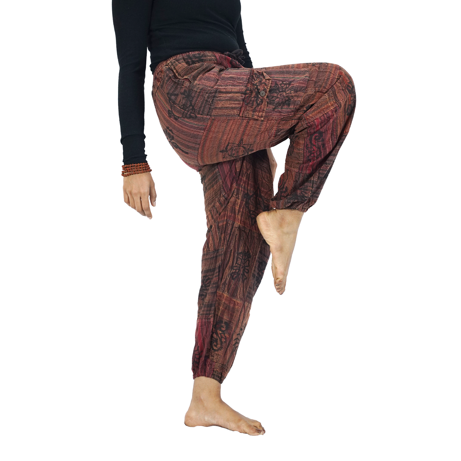 Reddish Brown Black Stripes Classic Straight Harem Premium Patchwork Pants