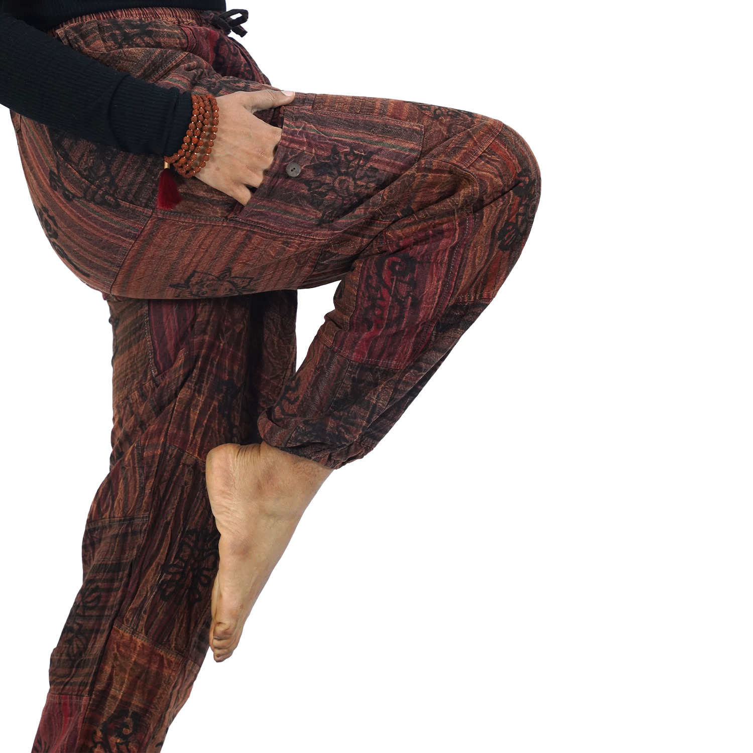 Reddish Brown Black Stripes Classic Straight Harem Premium Patchwork Pants
