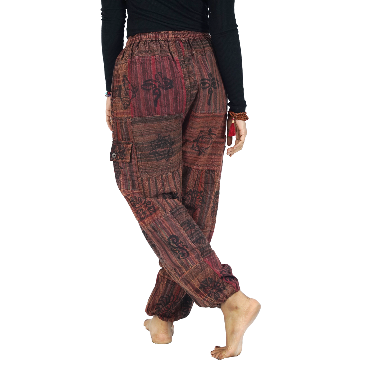 Reddish Brown Black Stripes Classic Straight Harem Premium Patchwork Pants