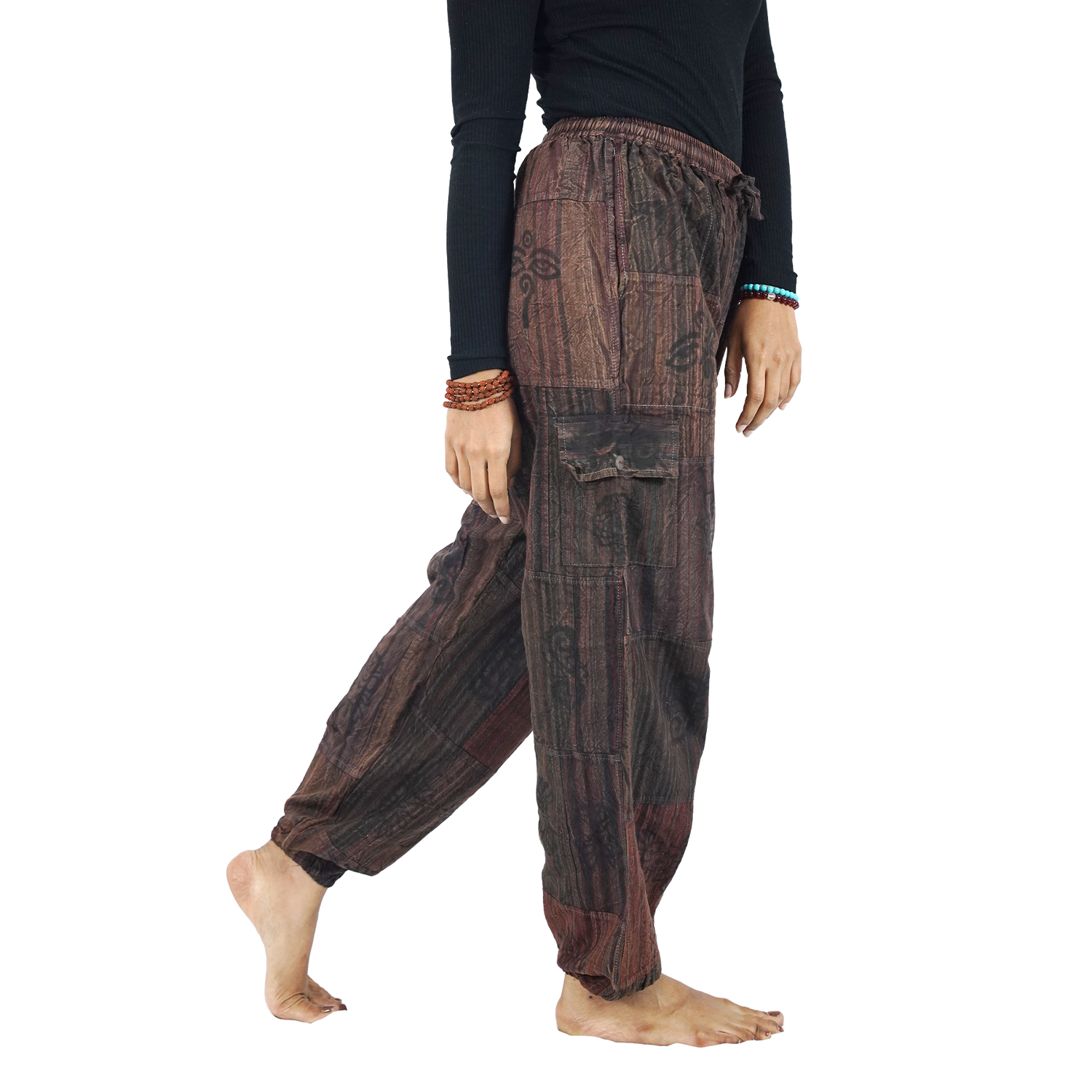Blackish Brown Red Stripes Classic Straight Harem Premium Patchwork Pants