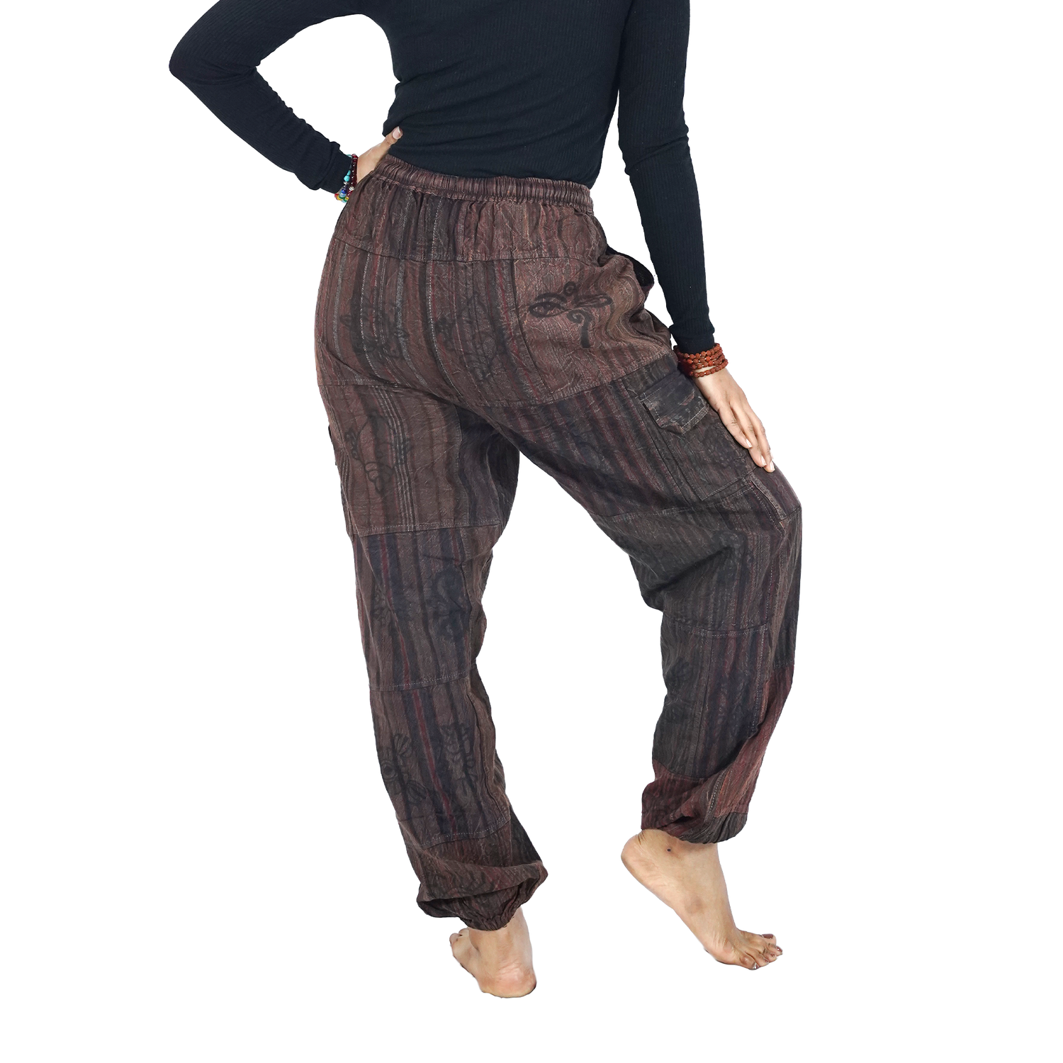 Blackish Brown Red Stripes Classic Straight Harem Premium Patchwork Pants